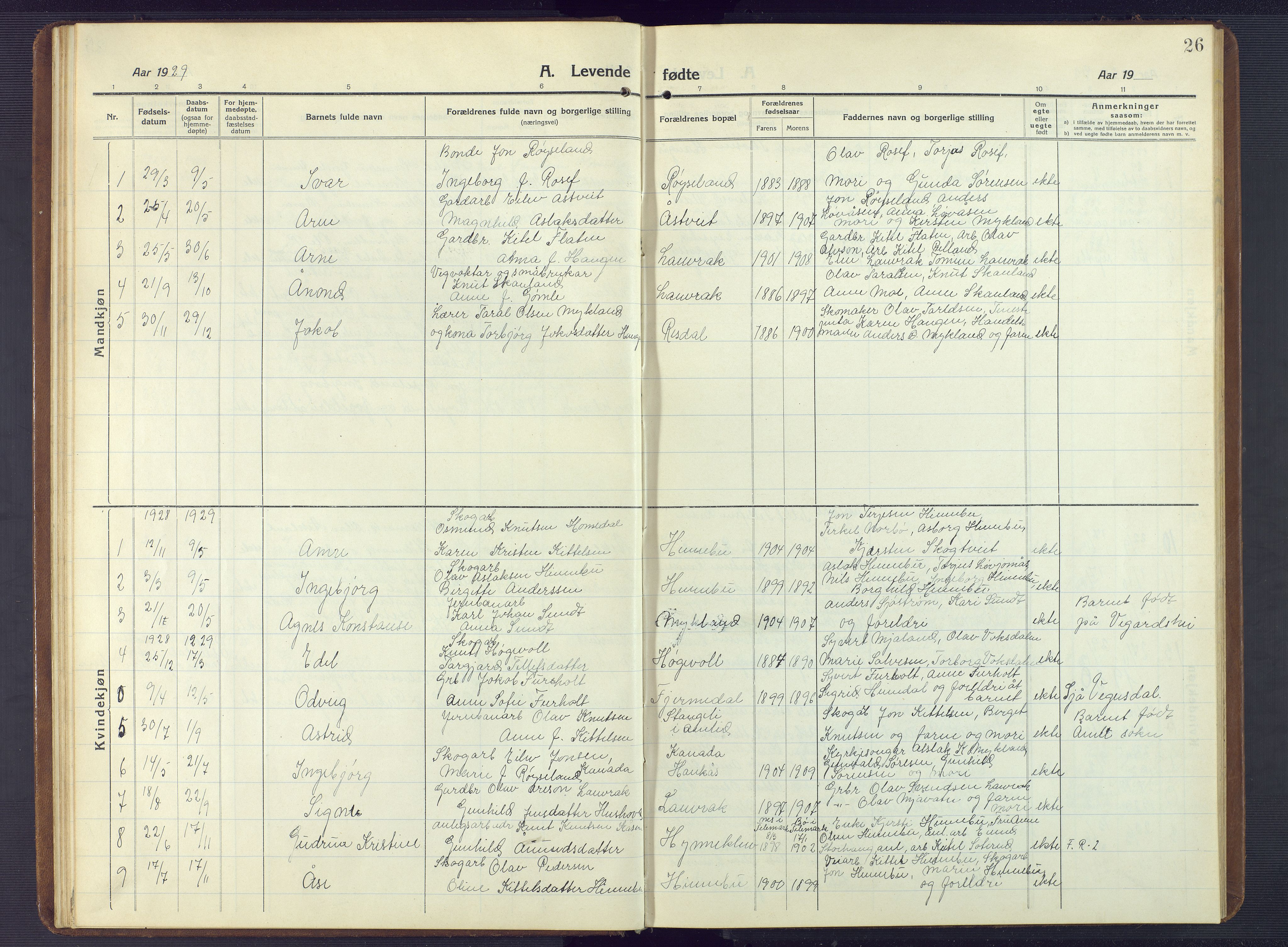 Herefoss sokneprestkontor, AV/SAK-1111-0019/F/Fb/Fbc/L0004: Parish register (copy) no. B 4, 1914-1946, p. 26