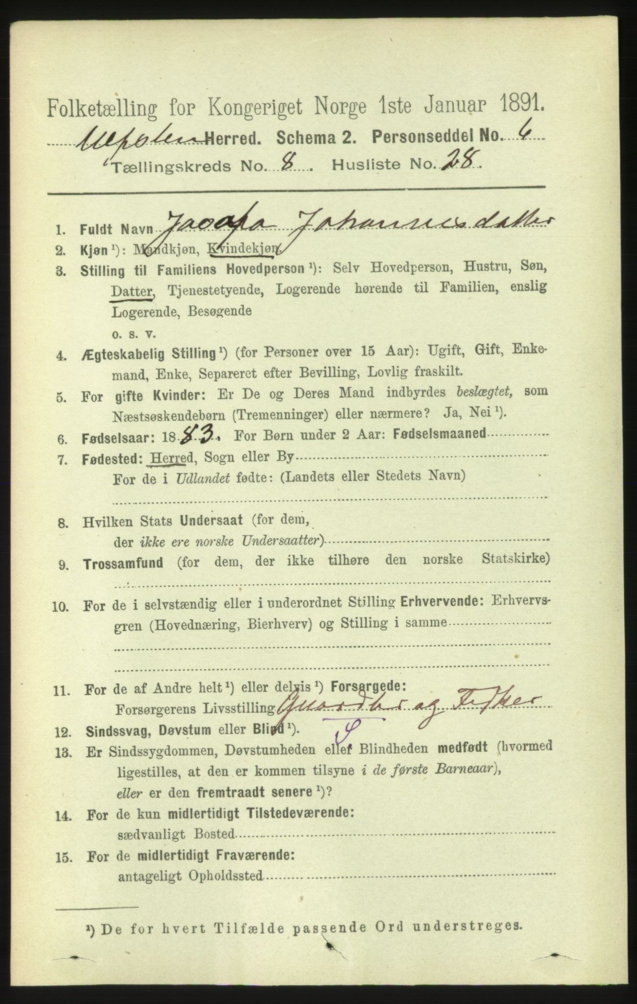 RA, 1891 census for 1516 Ulstein, 1891, p. 2695