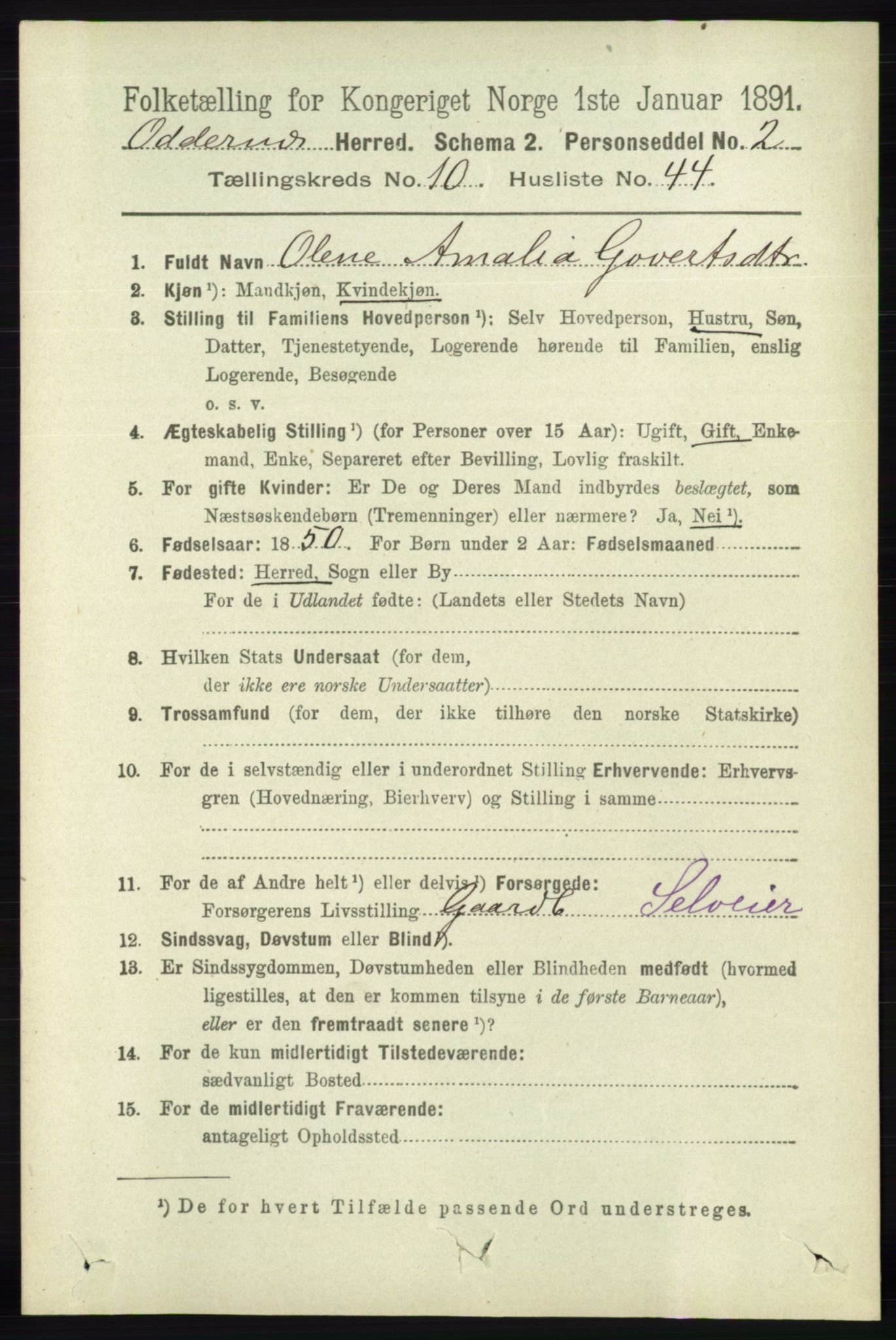 RA, 1891 census for 1012 Oddernes, 1891, p. 4099