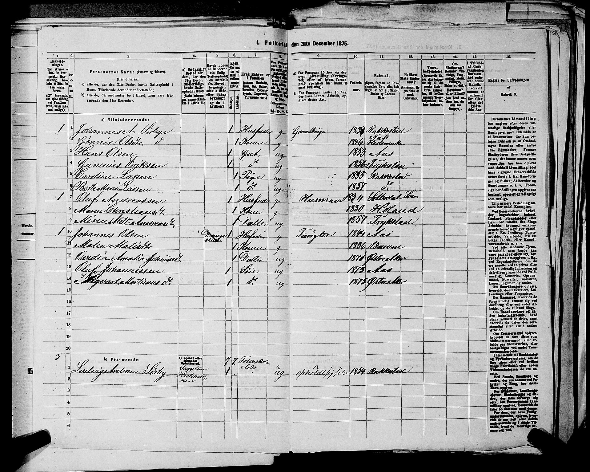 RA, 1875 census for 0218bP Østre Aker, 1875, p. 1519