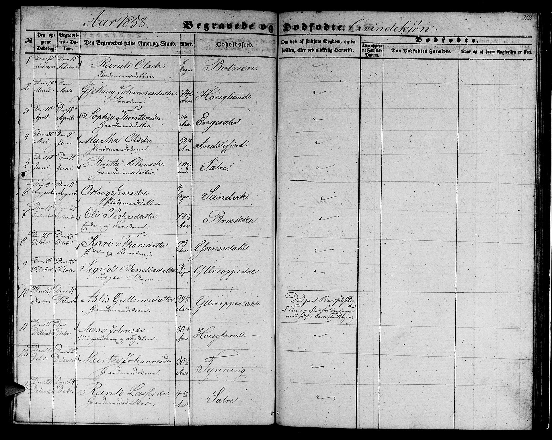 Gulen sokneprestembete, SAB/A-80201/H/Hab/Habc/L0001: Parish register (copy) no. C 1, 1853-1880, p. 212