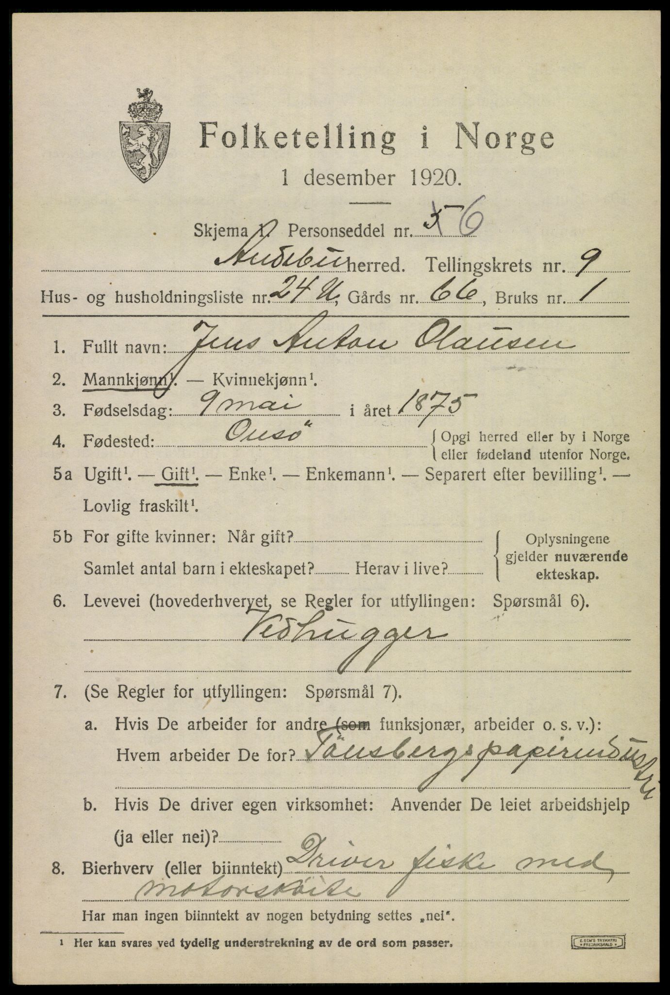 SAKO, 1920 census for Andebu, 1920, p. 4076