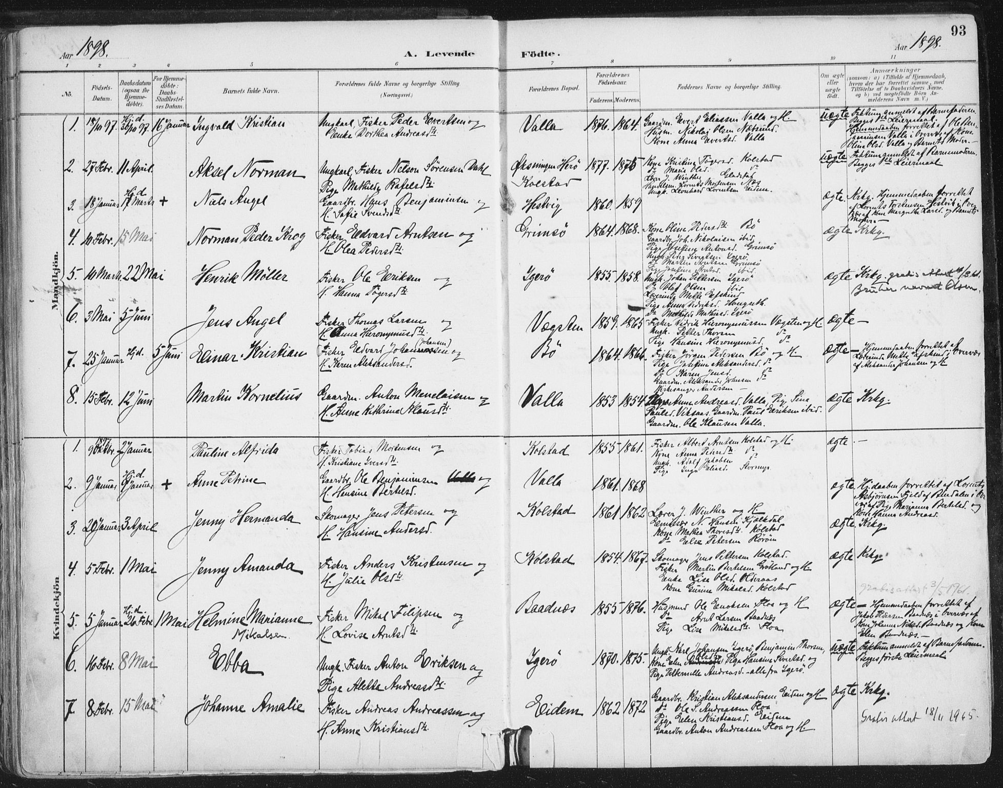 Ministerialprotokoller, klokkerbøker og fødselsregistre - Nordland, AV/SAT-A-1459/816/L0244: Parish register (official) no. 816A10, 1886-1903, p. 93