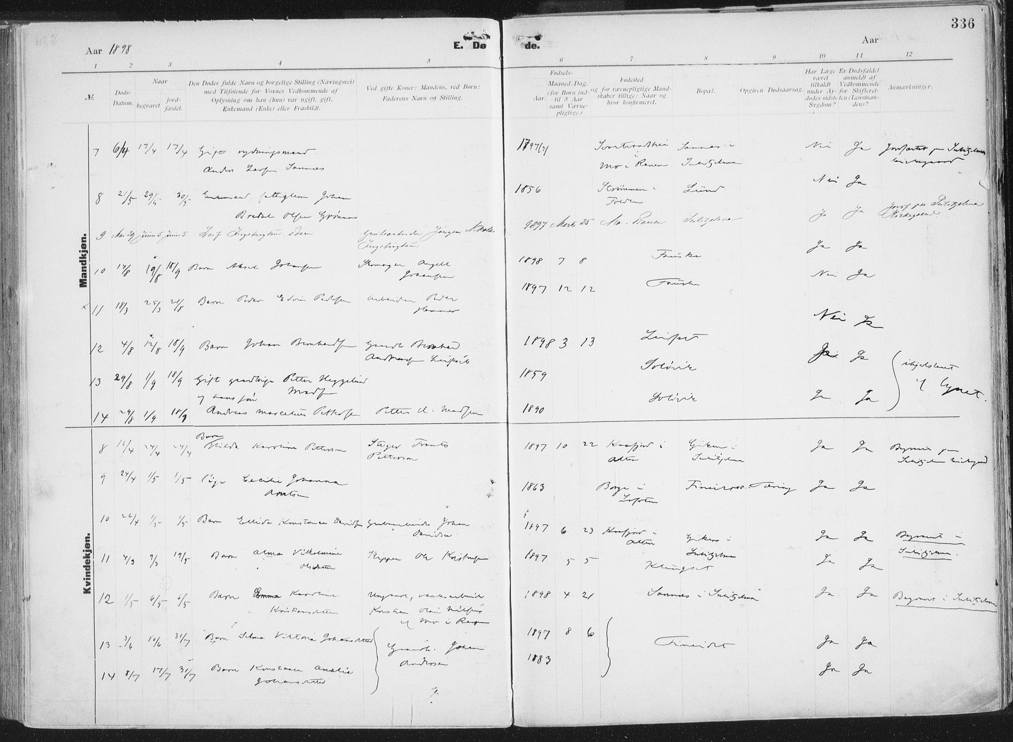 Ministerialprotokoller, klokkerbøker og fødselsregistre - Nordland, AV/SAT-A-1459/849/L0696: Parish register (official) no. 849A08, 1898-1910, p. 336