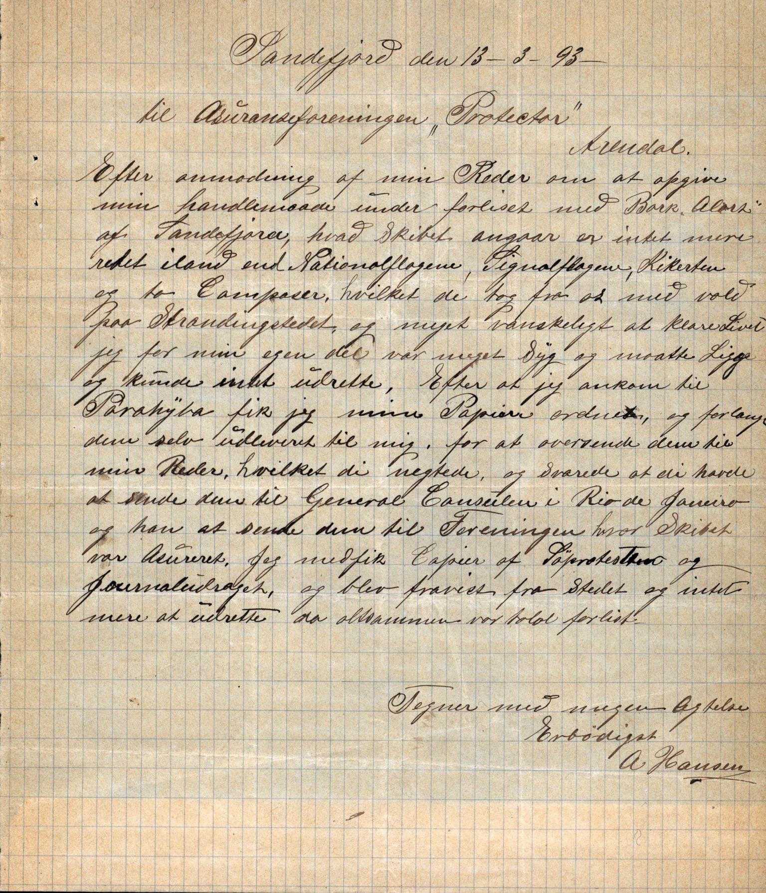 Pa 63 - Østlandske skibsassuranceforening, VEMU/A-1079/G/Ga/L0029/0006: Havaridokumenter / Alart, Aleyon, Agra, Dagmar, Minerva, Eugine, 1892