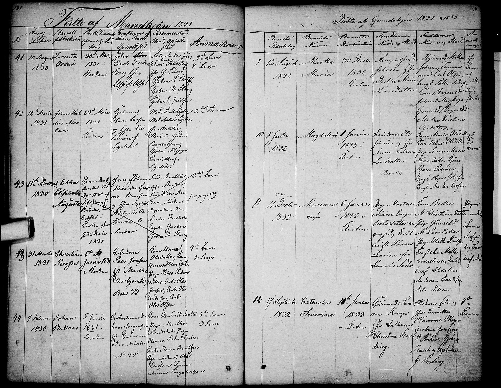 Halden prestekontor Kirkebøker, AV/SAO-A-10909/F/Fa/L0004: Parish register (official) no. I 4, 1823-1834, p. 181