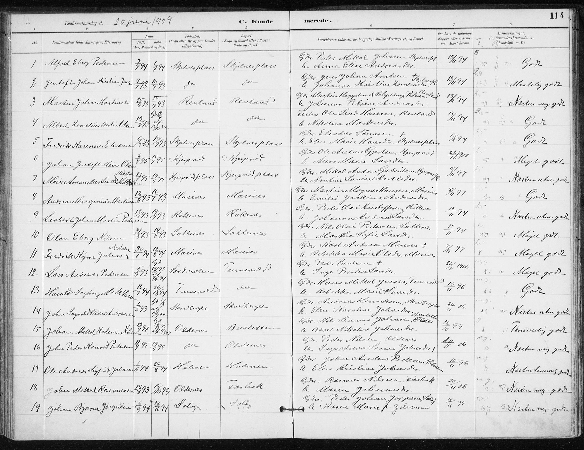 Salangen sokneprestembete, SATØ/S-1324/H/Ha/L0001kirke: Parish register (official) no. 1, 1893-1911, p. 114