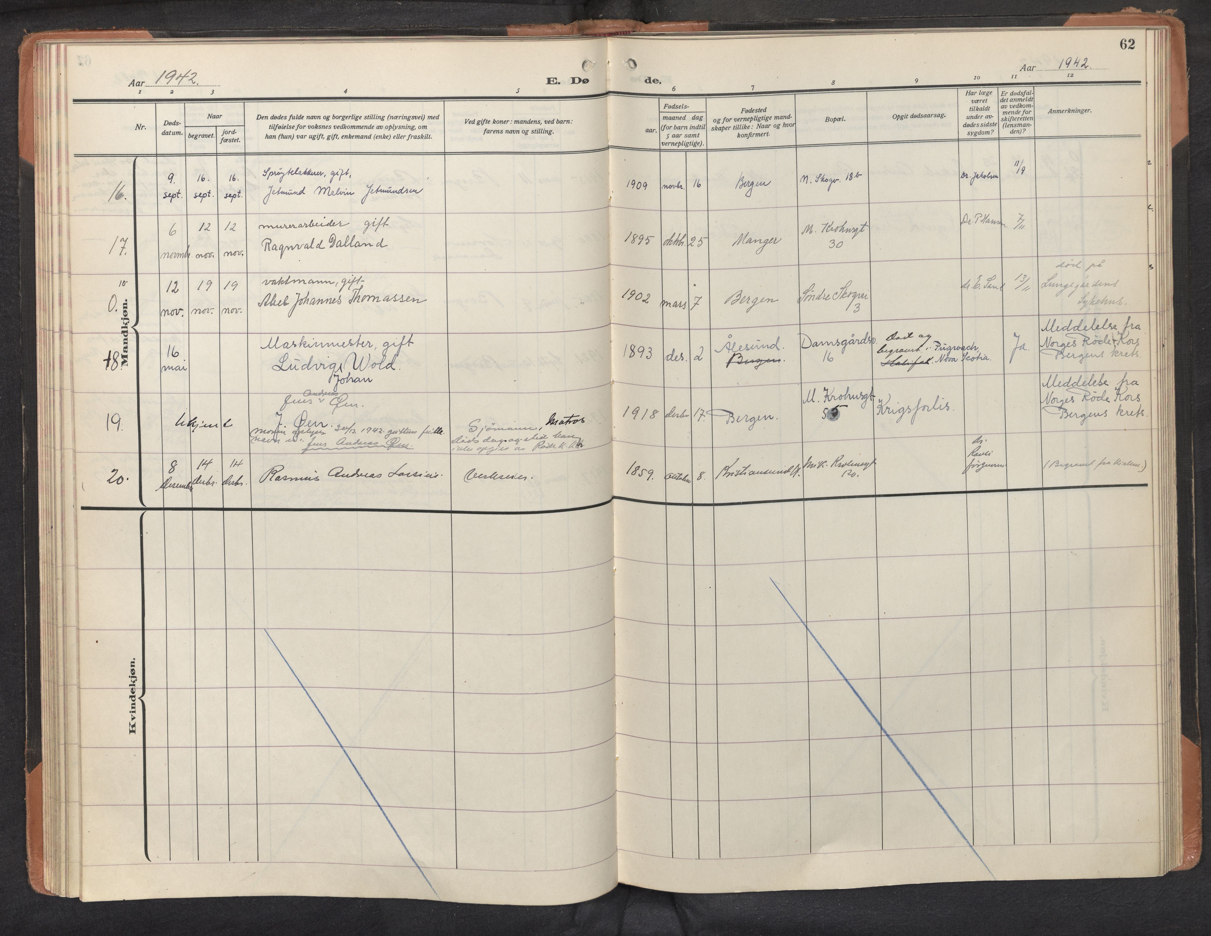 St. Markus sokneprestembete, AV/SAB-A-99935: Parish register (official) no. D 1, 1924-1958, p. 61b-62a