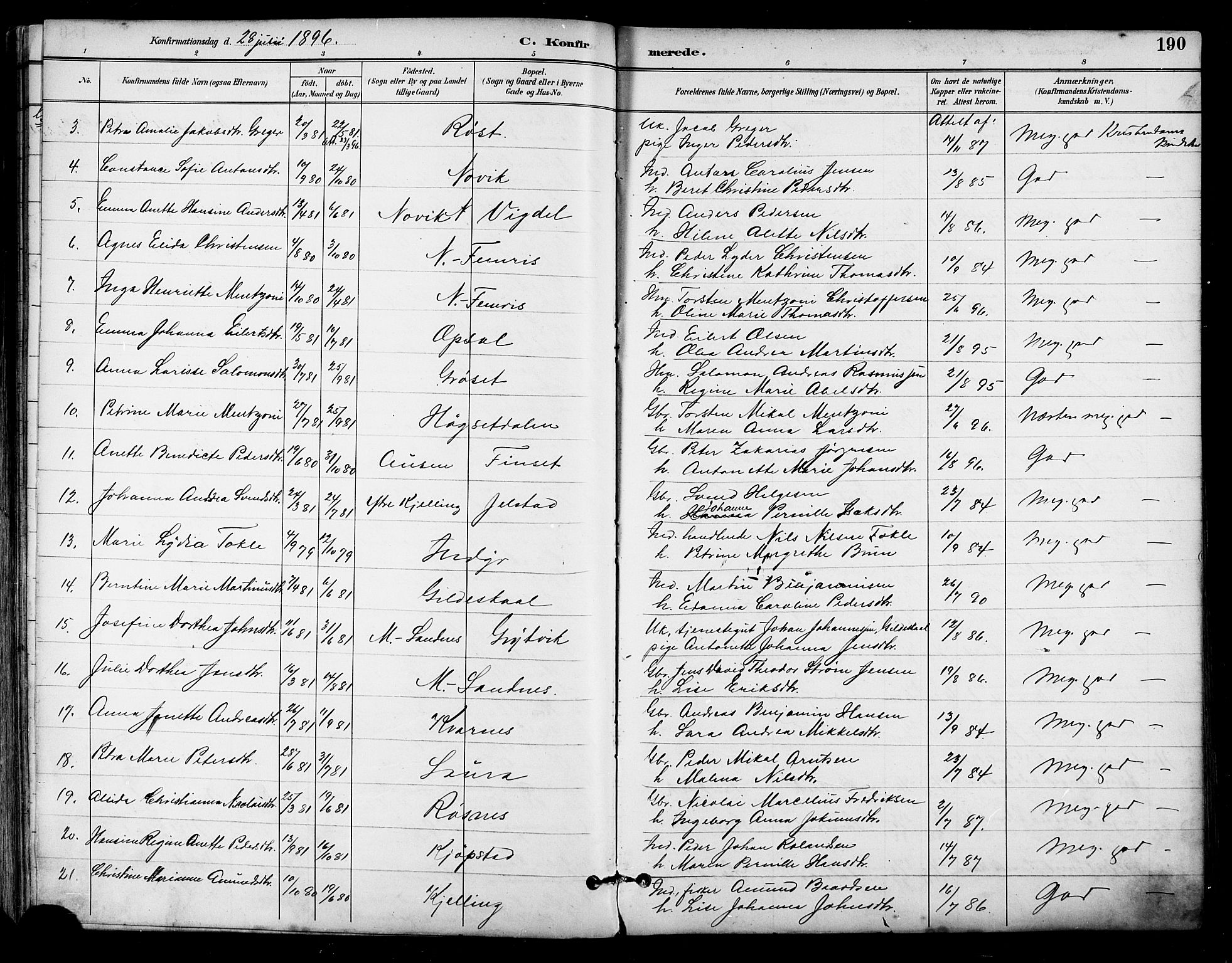 Ministerialprotokoller, klokkerbøker og fødselsregistre - Nordland, AV/SAT-A-1459/805/L0101: Parish register (official) no. 805A07, 1892-1899, p. 190