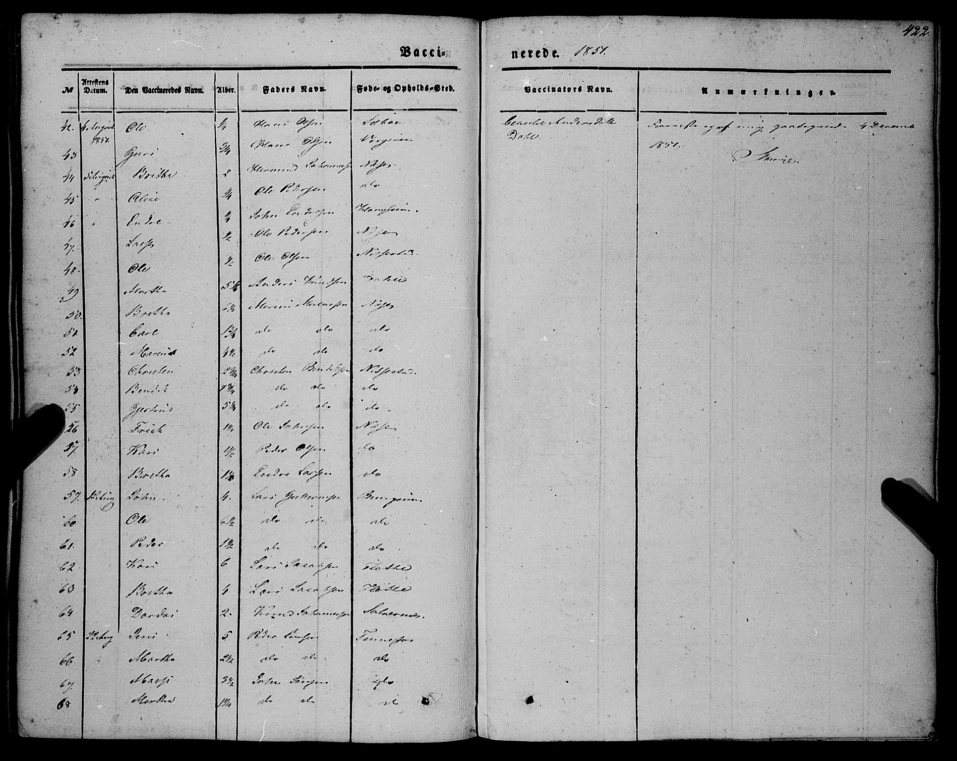 Vik sokneprestembete, SAB/A-81501: Parish register (official) no. A 8, 1846-1865, p. 422