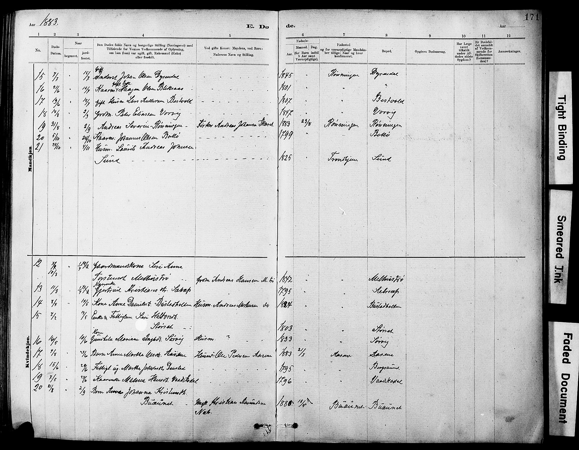 Ministerialprotokoller, klokkerbøker og fødselsregistre - Sør-Trøndelag, SAT/A-1456/647/L0636: Parish register (copy) no. 647C01, 1881-1884, p. 171