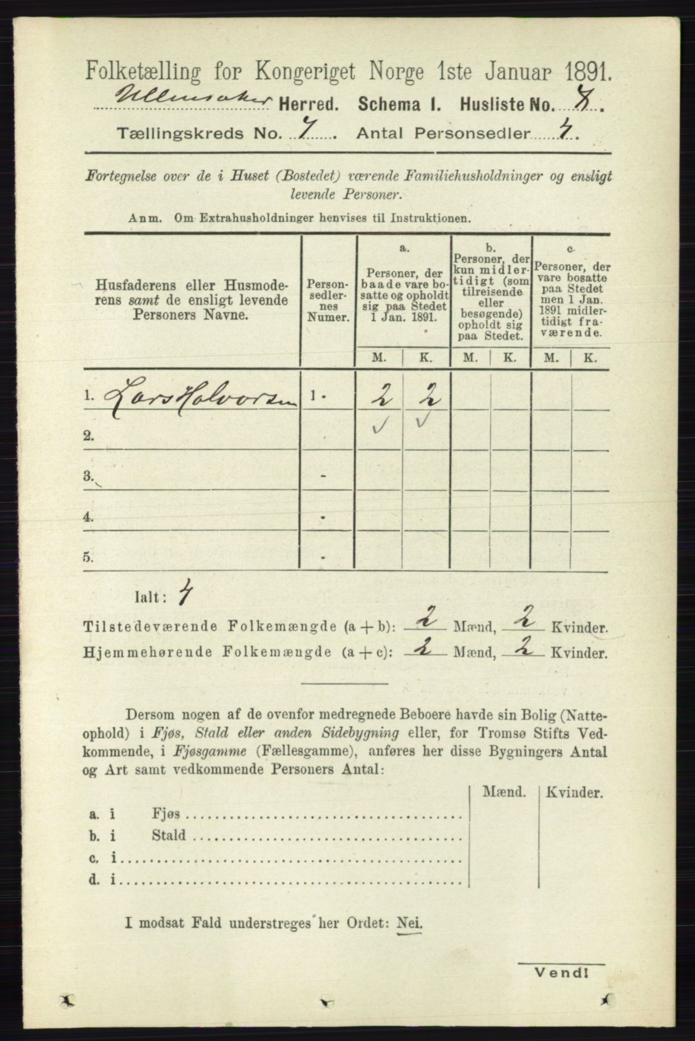 RA, 1891 census for 0235 Ullensaker, 1891, p. 3009