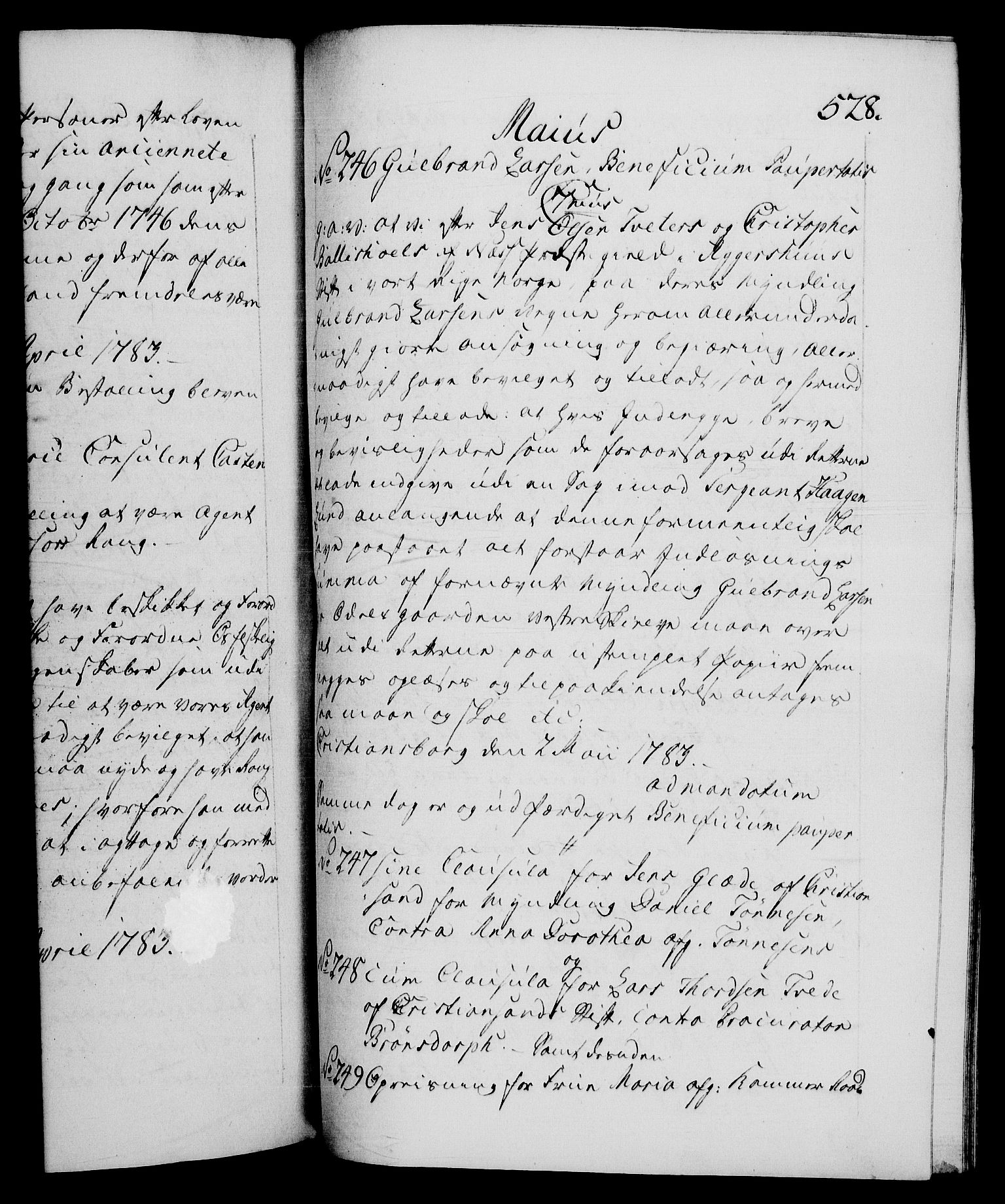Danske Kanselli 1572-1799, RA/EA-3023/F/Fc/Fca/Fcaa/L0049: Norske registre, 1782-1783, p. 528a