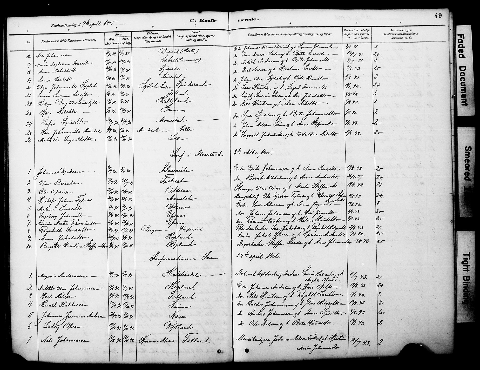 Alversund Sokneprestembete, SAB/A-73901/H/Ha/Hab: Parish register (copy) no. D 3, 1890-1908, p. 49