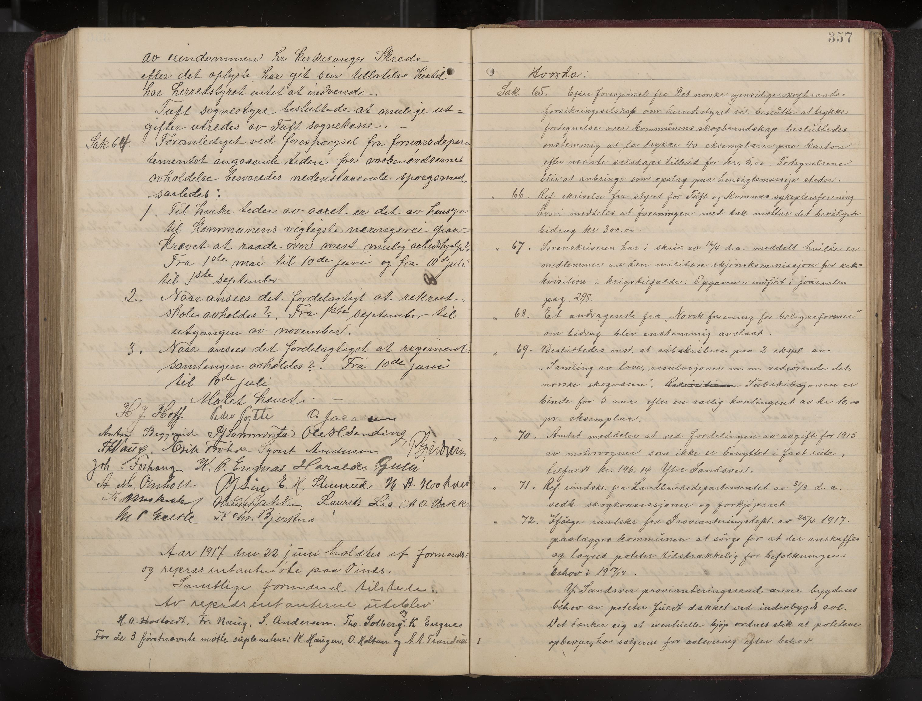 Ytre Sandsvær formannskap og sentraladministrasjon, IKAK/0629021/A/Aa/L0001: Møtebok med register, 1902-1919, p. 357
