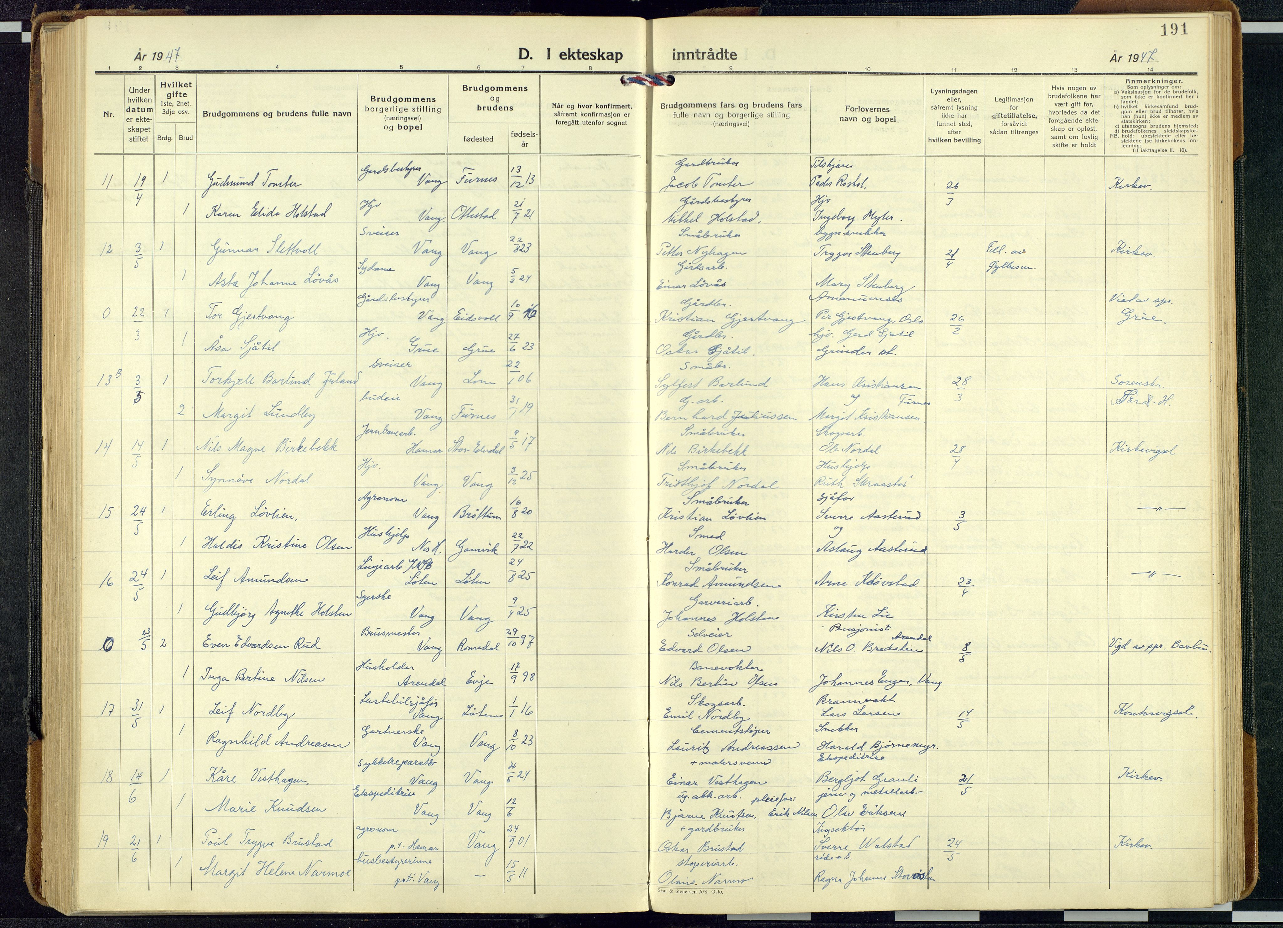 Vang prestekontor, Hedmark, AV/SAH-PREST-008/H/Ha/Haa/L0024: Parish register (official) no. 24, 1941-1967, p. 191