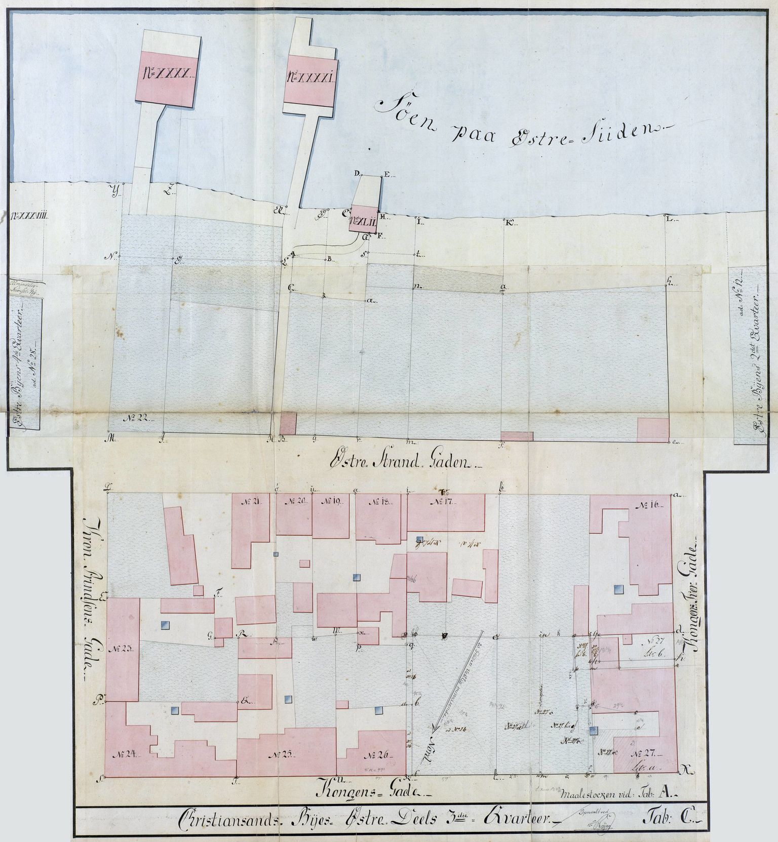 Kristiansand By - Magistraten, ARKSOR/1001KG122/T/Ta/L0001: Stadskonduktør Rosings kvartalskart, 1786-1806