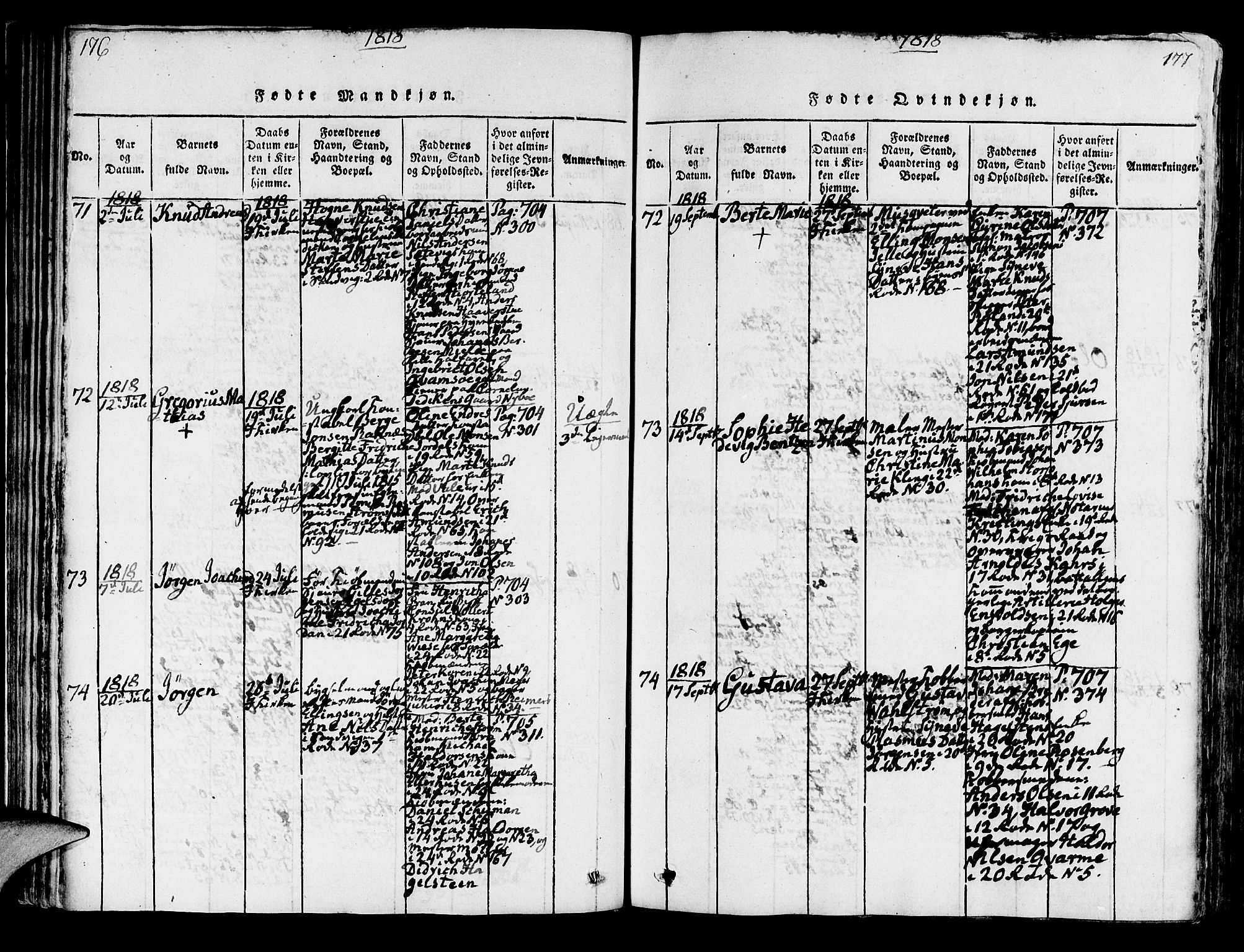 Korskirken sokneprestembete, AV/SAB-A-76101/H/Hab: Parish register (copy) no. A 1b, 1815-1821, p. 176-177