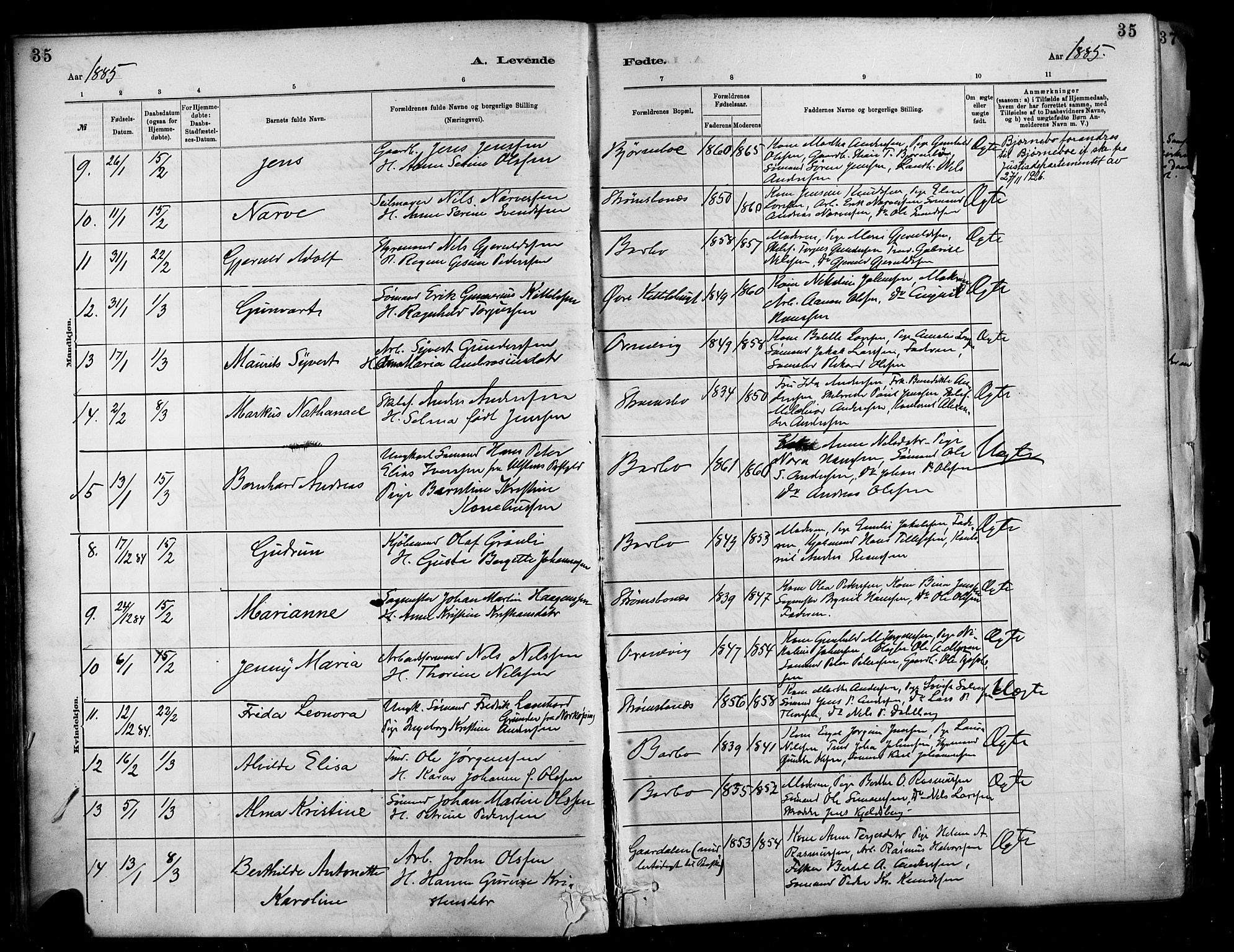 Barbu sokneprestkontor, SAK/1111-0003/F/Fa/L0002: Parish register (official) no. A 2, 1883-1898, p. 35