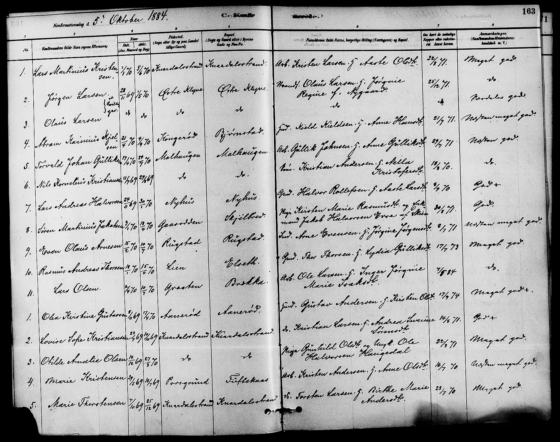 Solum kirkebøker, AV/SAKO-A-306/F/Fa/L0009: Parish register (official) no. I 9, 1877-1887, p. 163