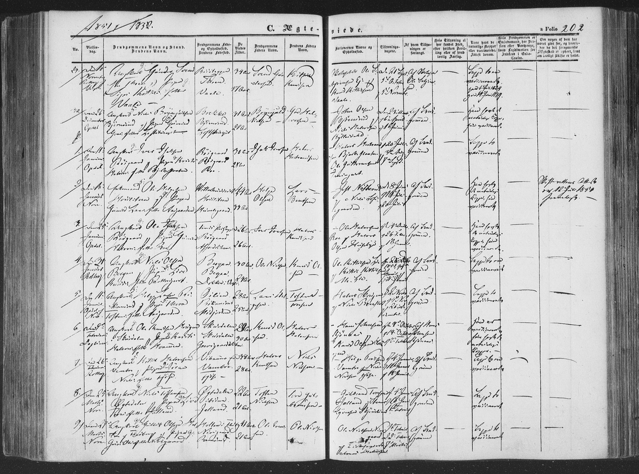 Rollag kirkebøker, AV/SAKO-A-240/F/Fa/L0008: Parish register (official) no. I 8, 1847-1860, p. 202