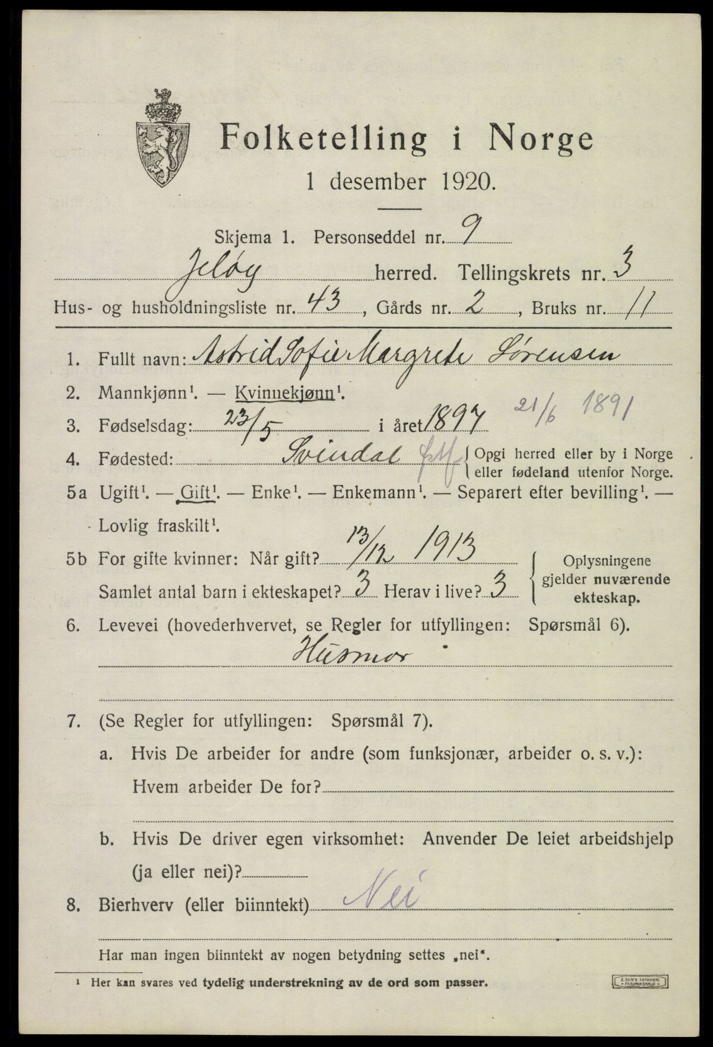 SAO, 1920 census for Moss land district, 1920, p. 3777