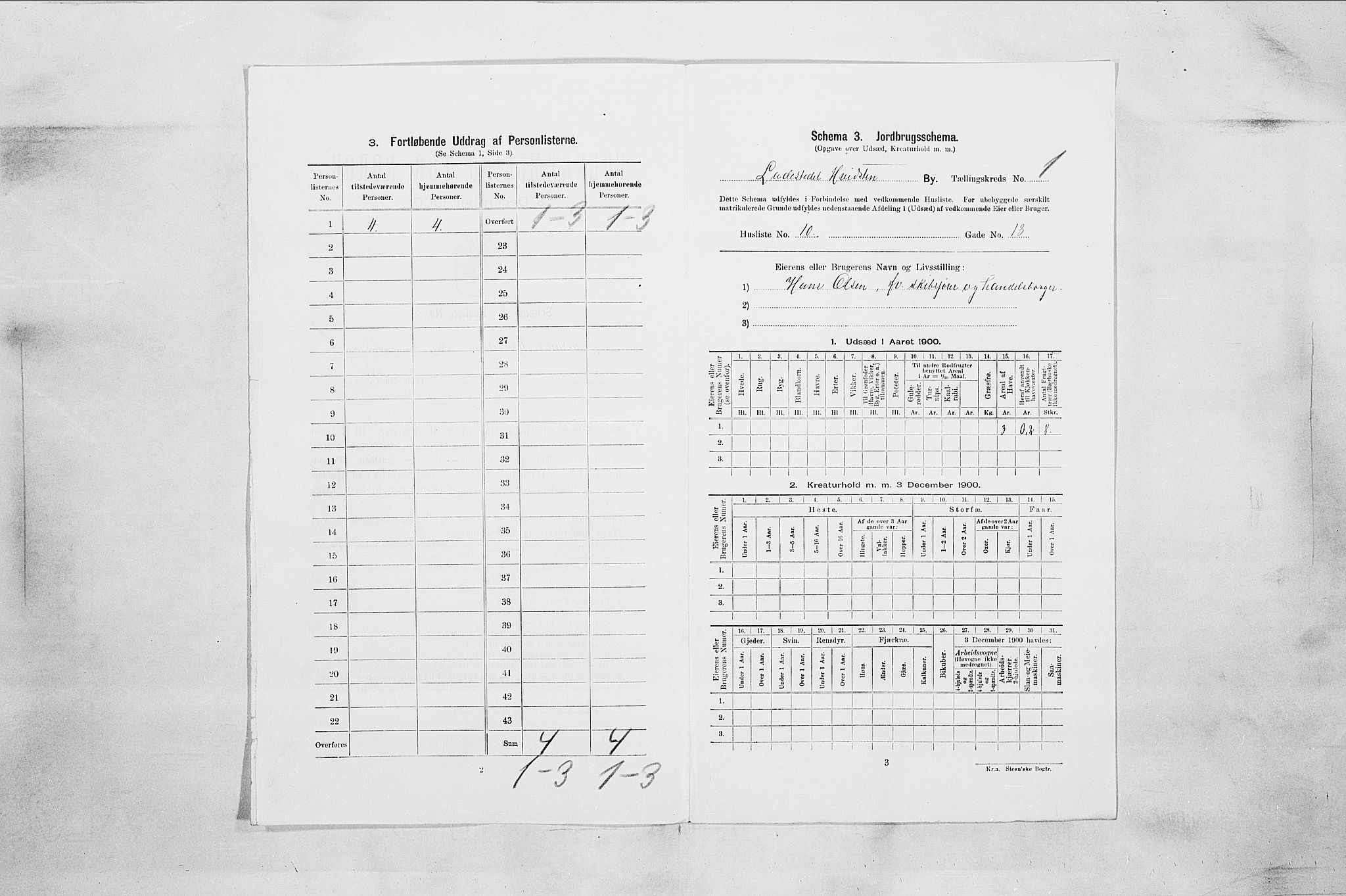 SAO, 1900 census for Hvitsten, 1900