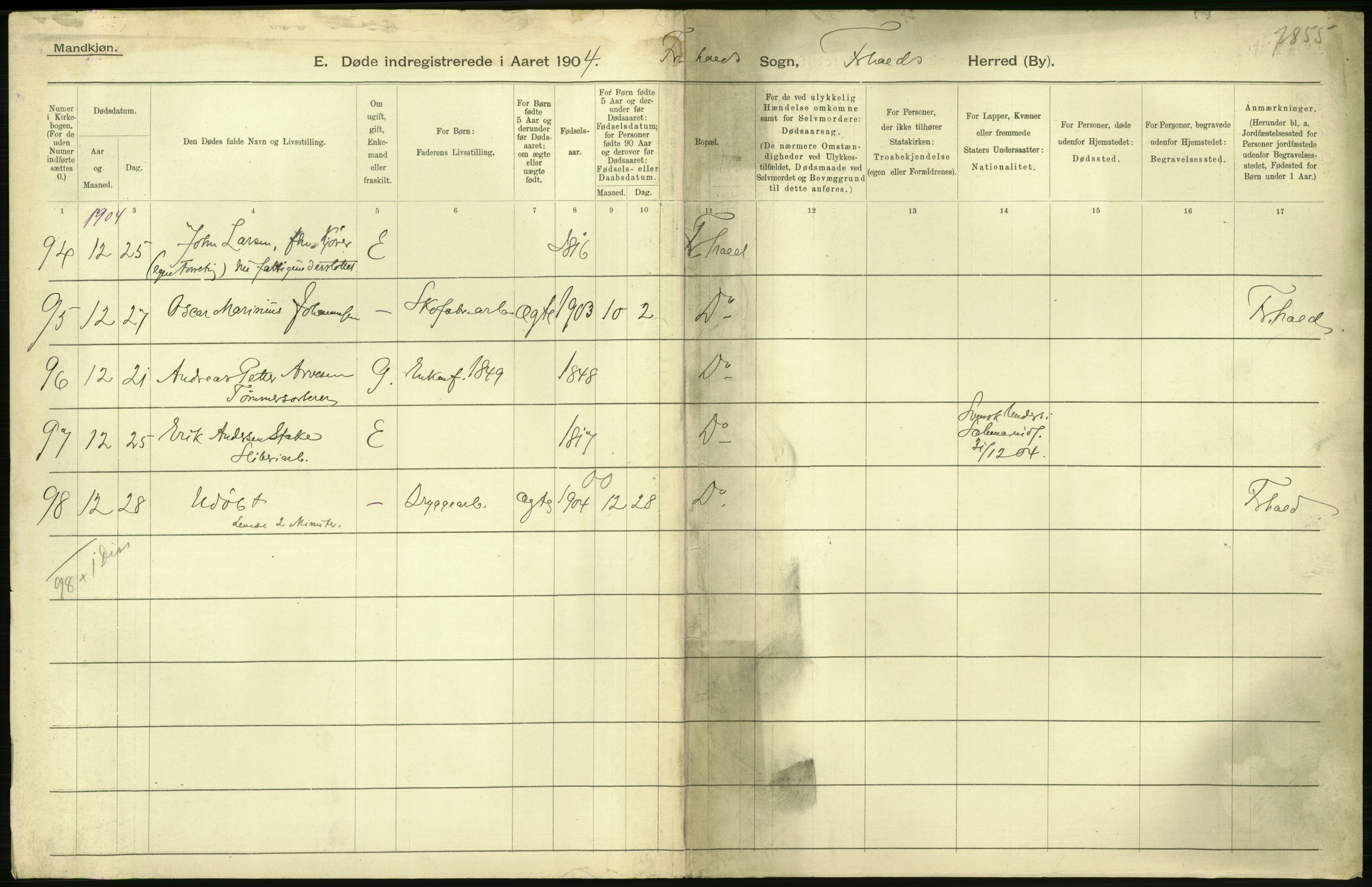 Statistisk sentralbyrå, Sosiodemografiske emner, Befolkning, AV/RA-S-2228/D/Df/Dfa/Dfab/L0001: Smålenenes amt: Fødte, gifte, døde, 1904, p. 747