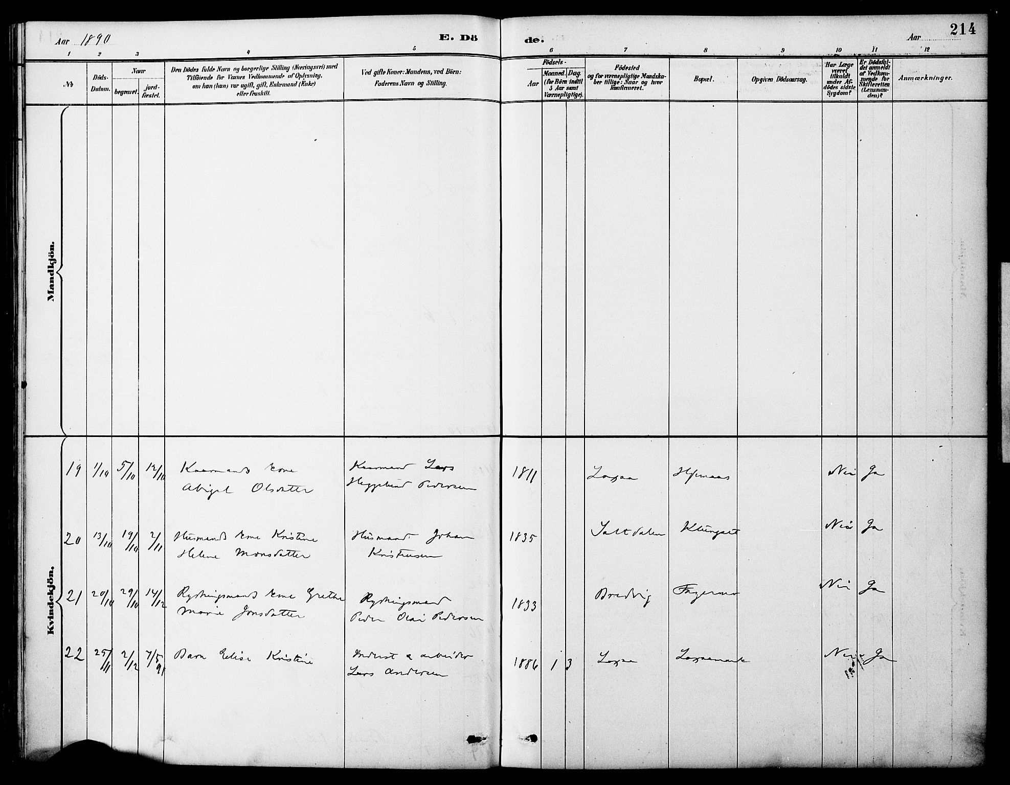 Ministerialprotokoller, klokkerbøker og fødselsregistre - Nordland, AV/SAT-A-1459/849/L0690: Parish register (official) no. 849A02, 1890-1897, p. 214