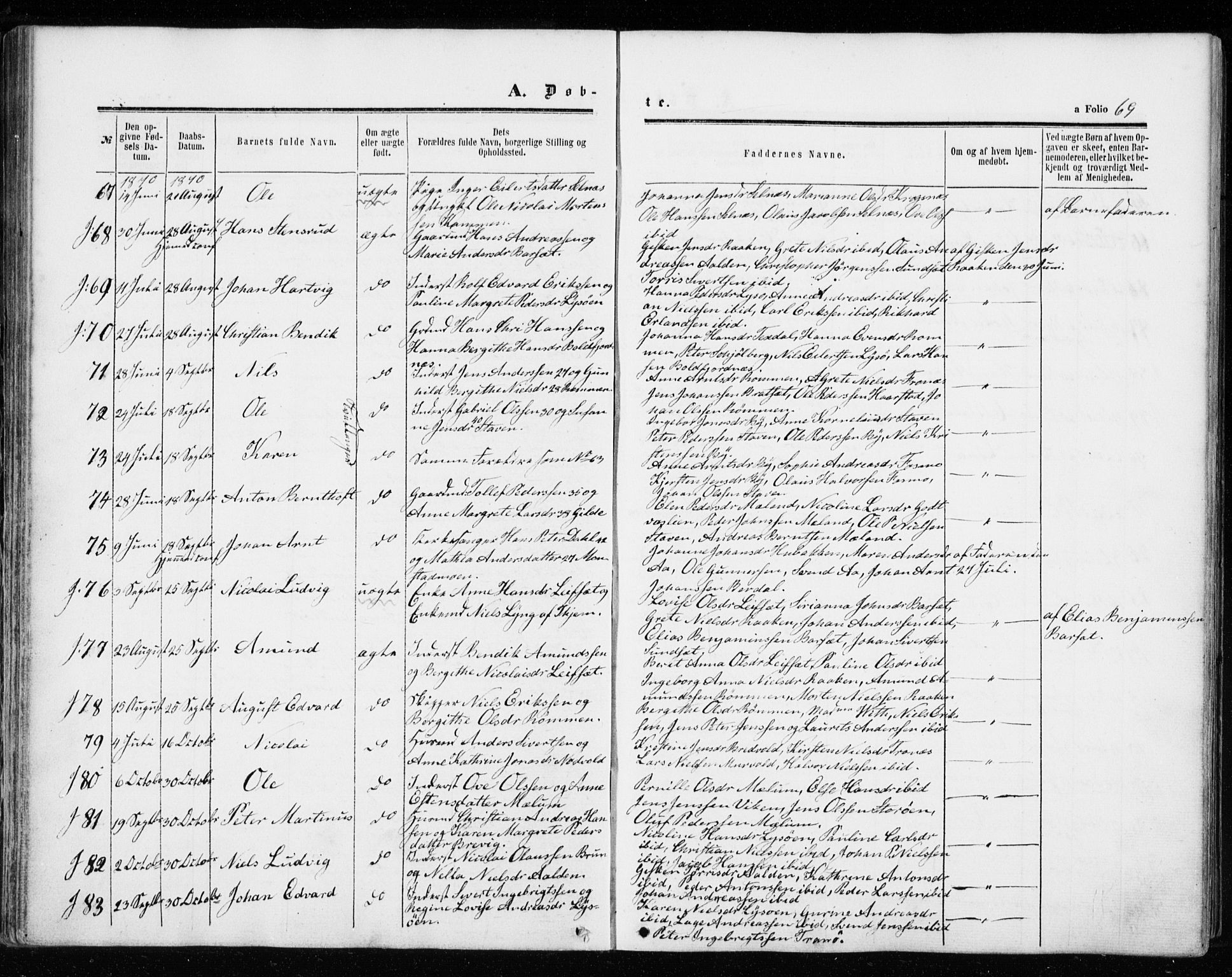 Ministerialprotokoller, klokkerbøker og fødselsregistre - Sør-Trøndelag, SAT/A-1456/655/L0678: Parish register (official) no. 655A07, 1861-1873, p. 69