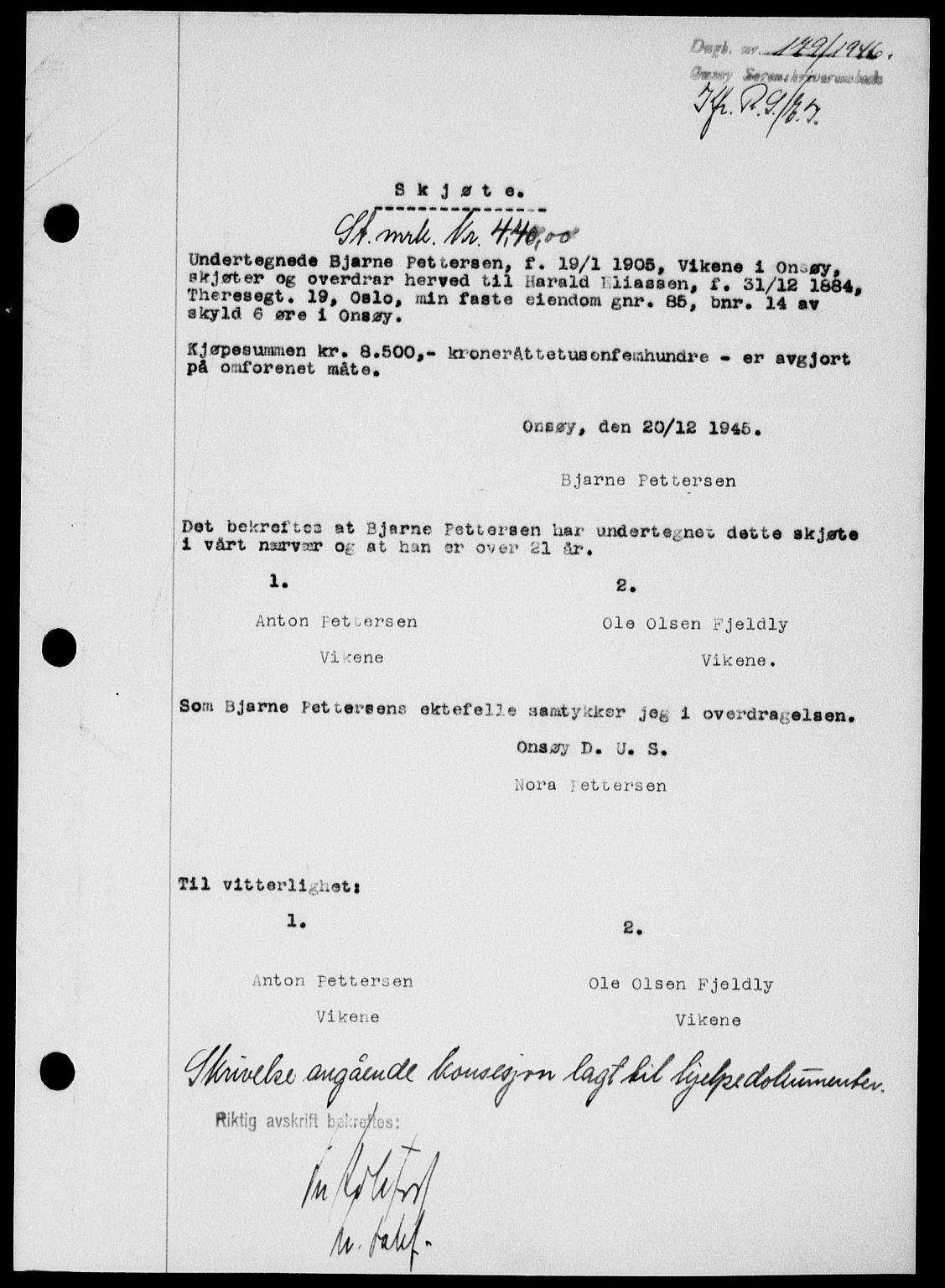 Onsøy sorenskriveri, SAO/A-10474/G/Ga/Gab/L0015: Mortgage book no. II A-15, 1945-1946, Diary no: : 179/1946