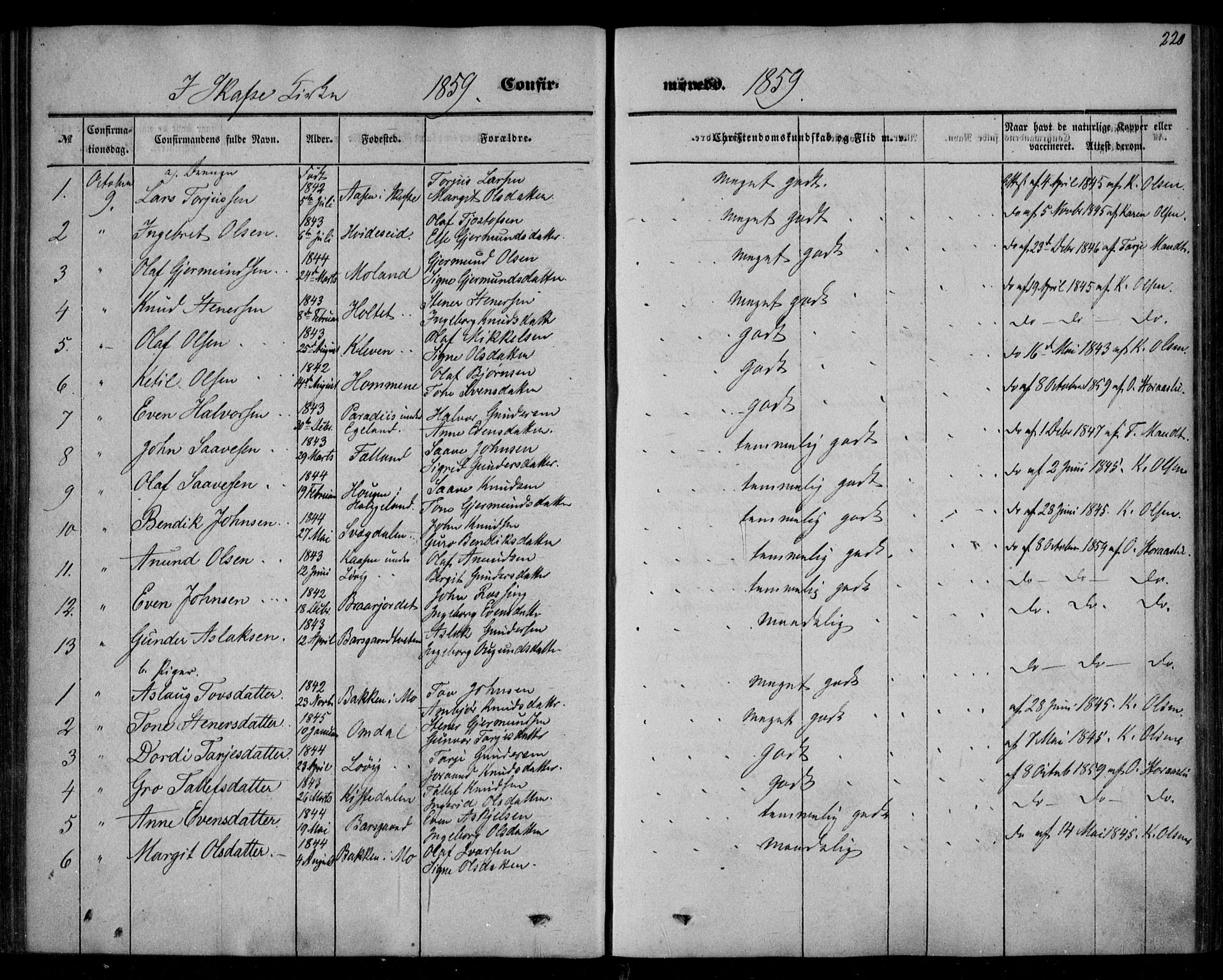 Mo kirkebøker, SAKO/A-286/F/Fa/L0005: Parish register (official) no. I 5, 1844-1864, p. 220