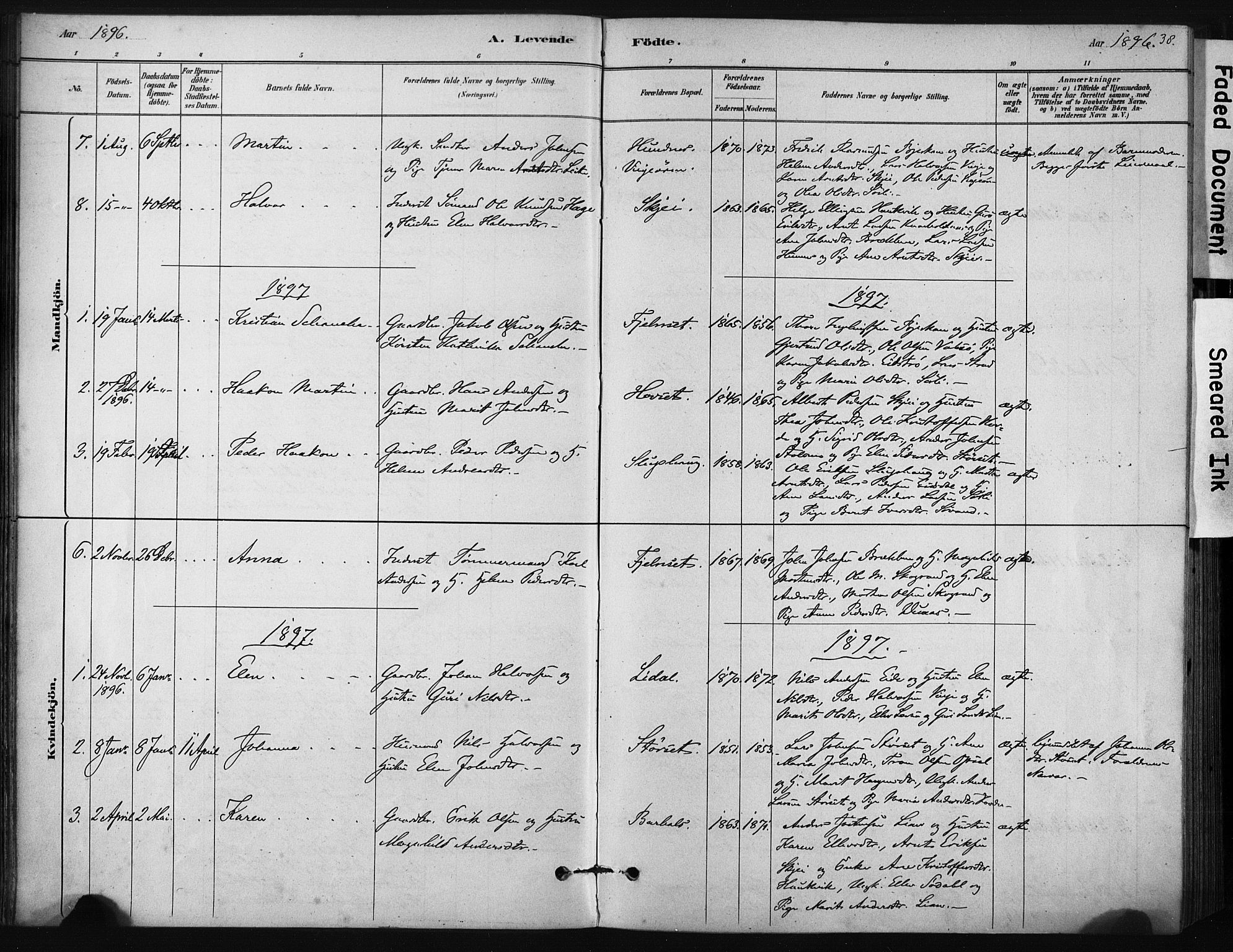 Ministerialprotokoller, klokkerbøker og fødselsregistre - Sør-Trøndelag, SAT/A-1456/631/L0512: Parish register (official) no. 631A01, 1879-1912, p. 38