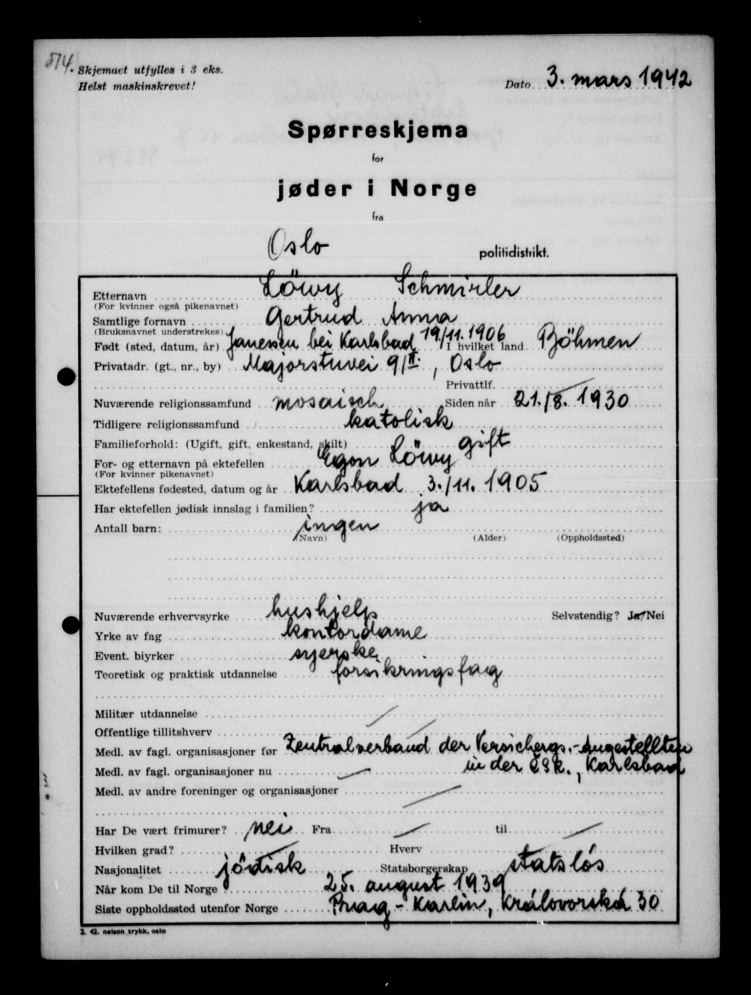 Statspolitiet - Hovedkontoret / Osloavdelingen, AV/RA-S-1329/G/Ga/L0010: Spørreskjema for jøder i Norge, Oslo Hansen-Pintzow, 1942, p. 760