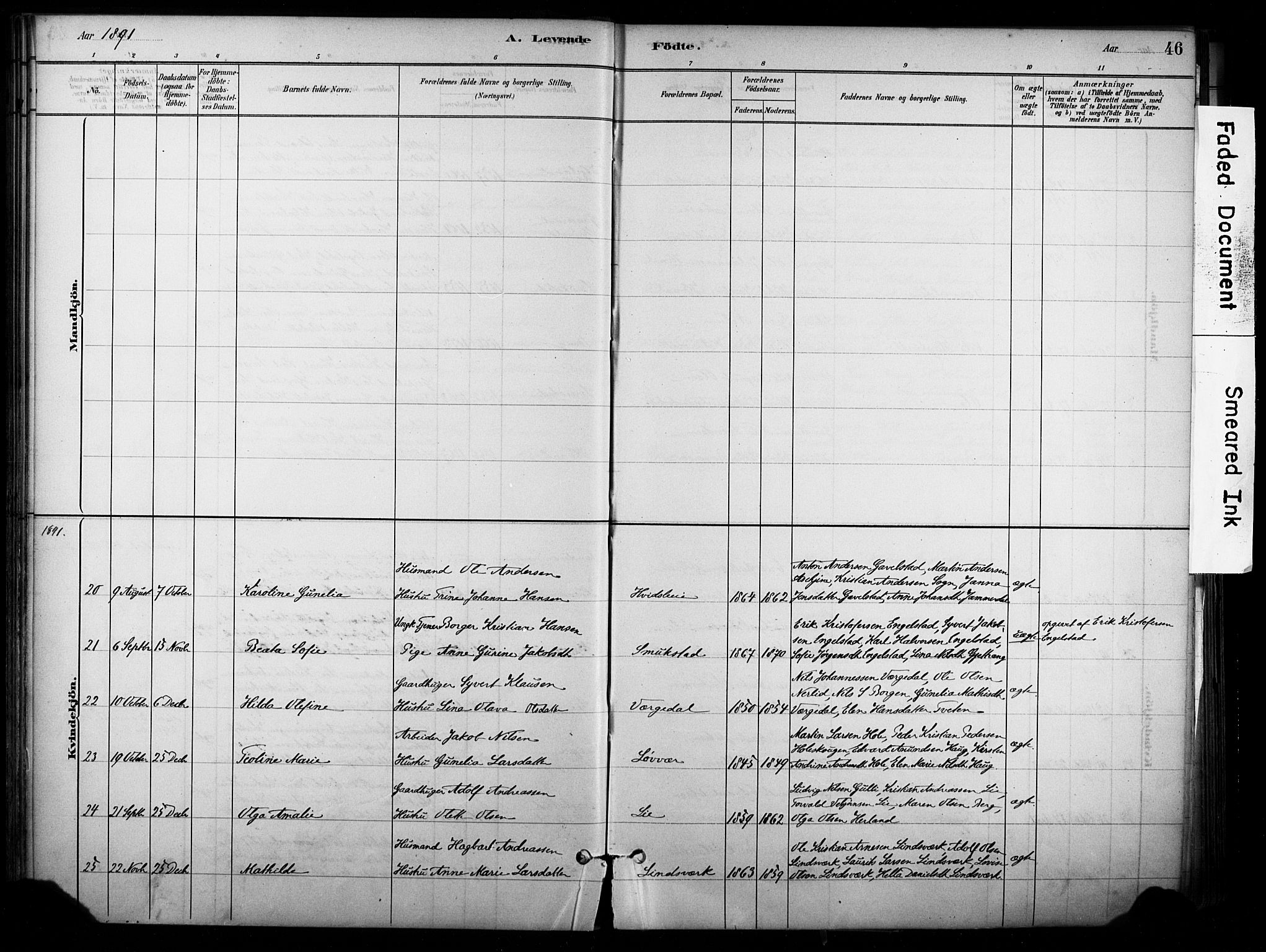 Lardal kirkebøker, AV/SAKO-A-350/F/Fb/L0001: Parish register (official) no. II 1, 1881-1911, p. 46