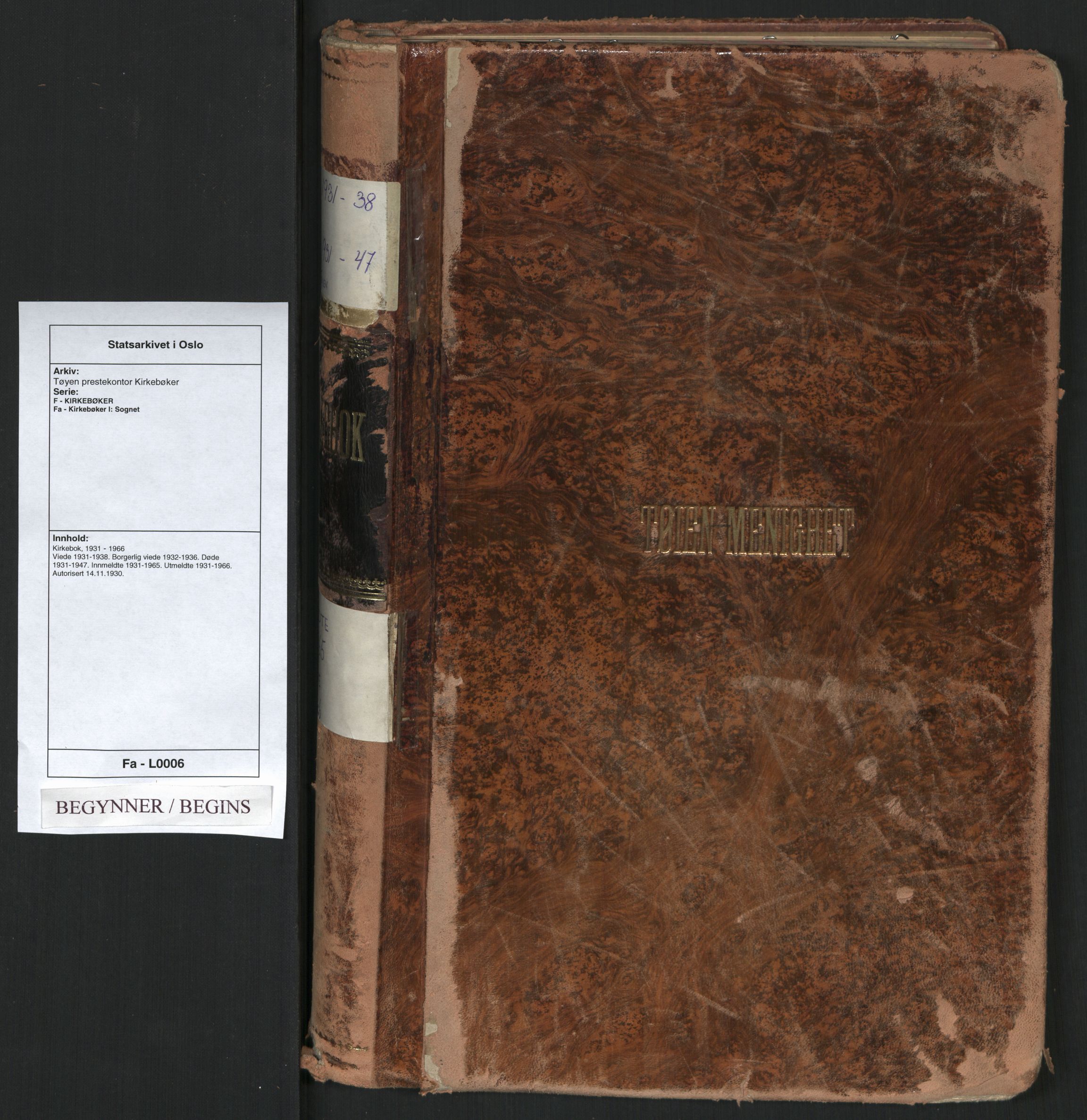 Tøyen prestekontor Kirkebøker, SAO/A-10167a/F/Fa/L0006: Parish register (official) no. 6, 1931-1966