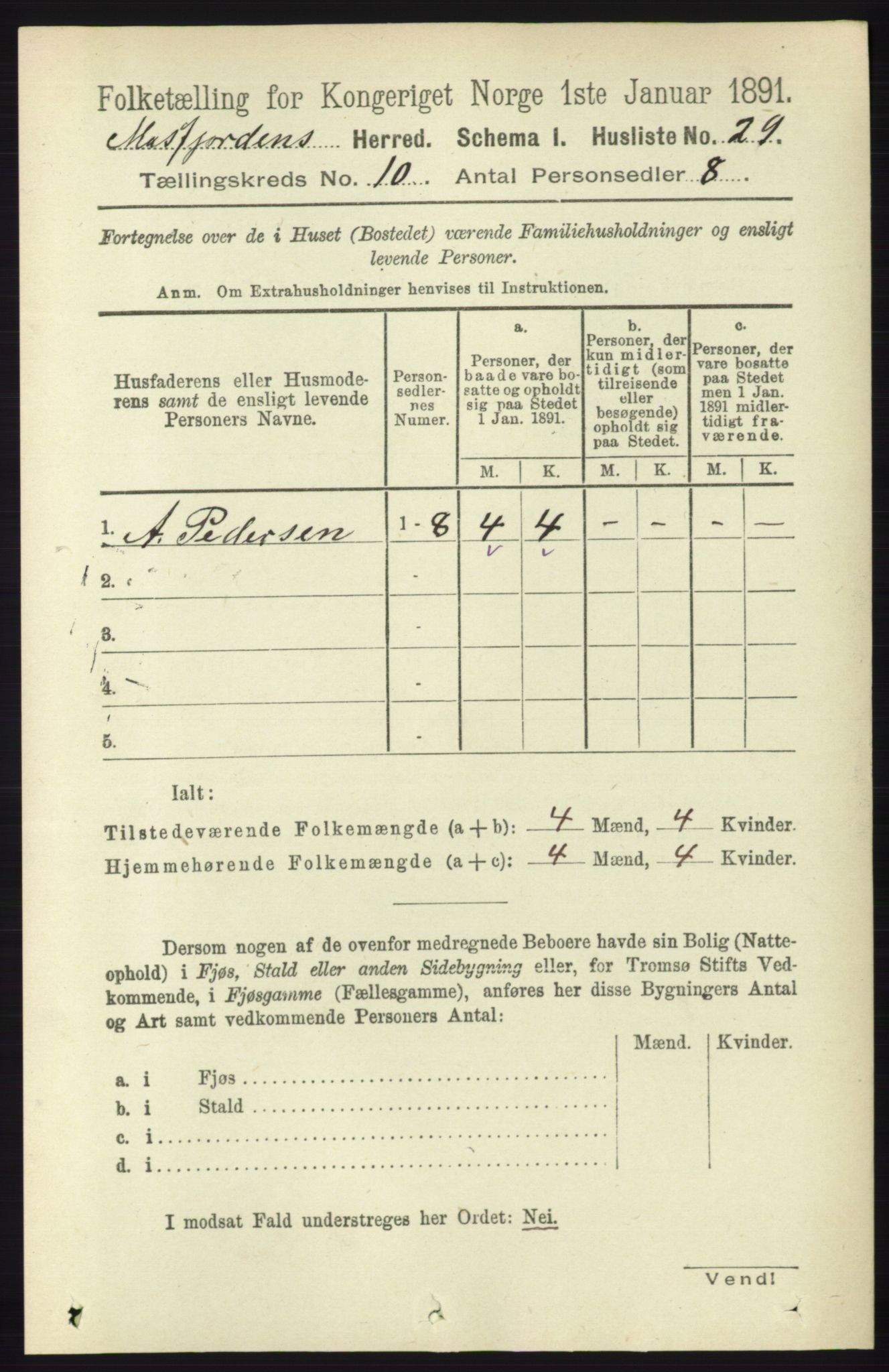 RA, 1891 census for 1266 Masfjorden, 1891, p. 1999