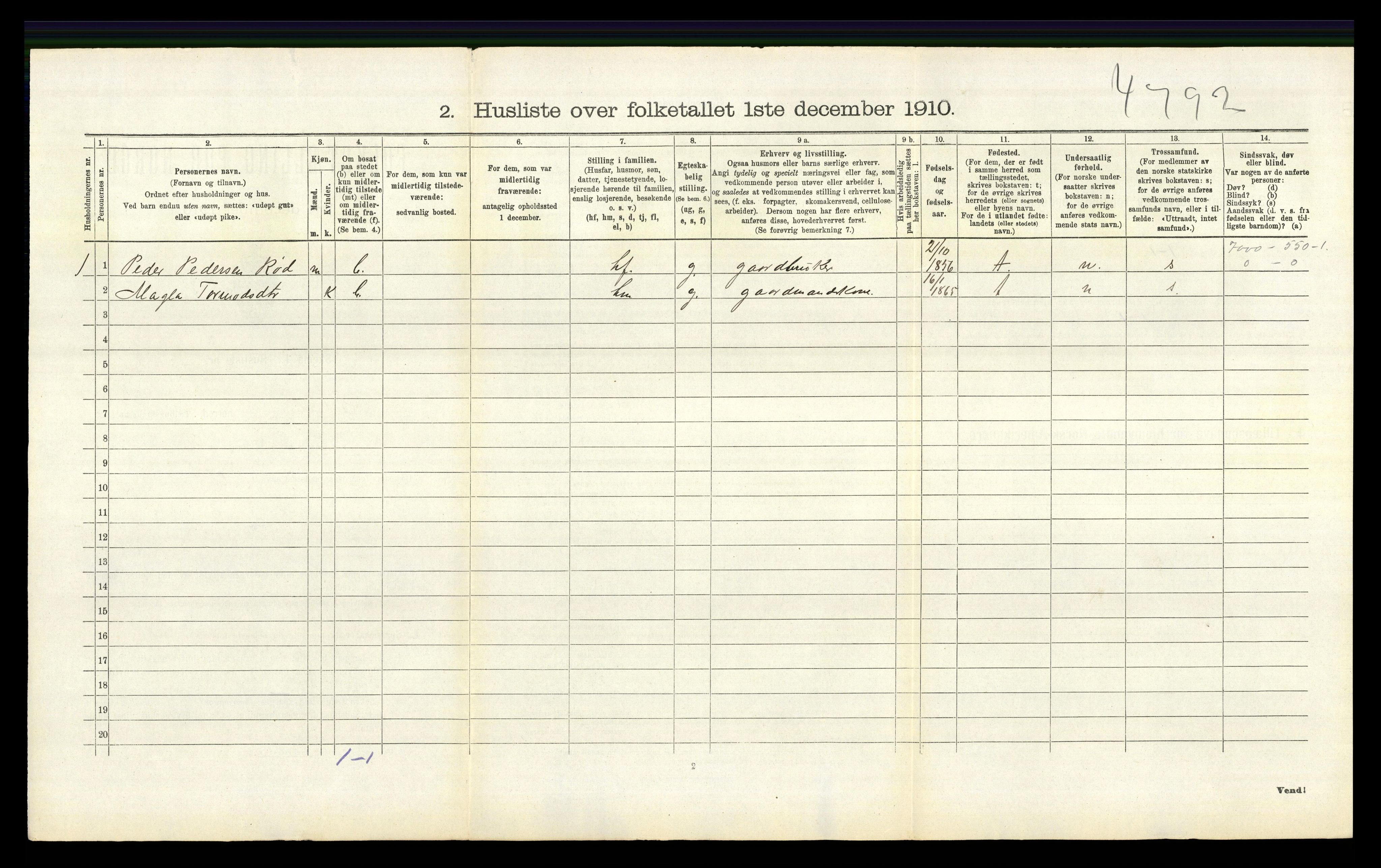 RA, 1910 census for Vikedal, 1910, p. 590