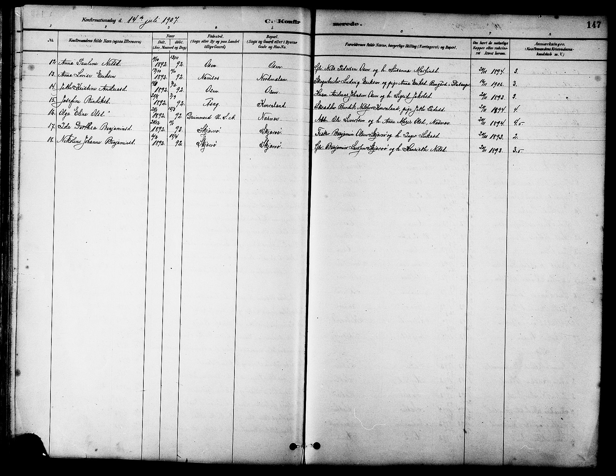 Ministerialprotokoller, klokkerbøker og fødselsregistre - Sør-Trøndelag, SAT/A-1456/658/L0726: Parish register (copy) no. 658C02, 1883-1908, p. 147