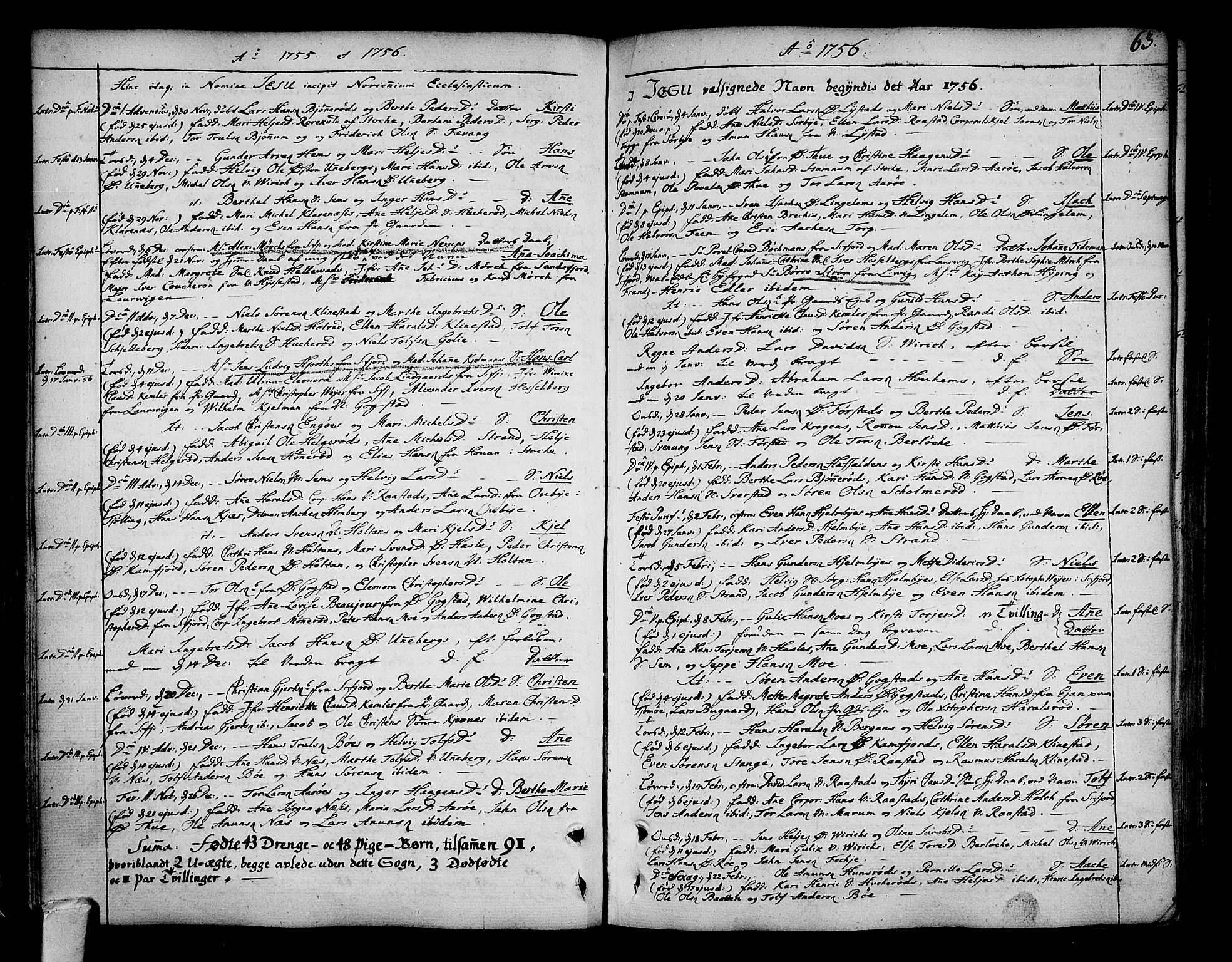 Sandar kirkebøker, SAKO/A-243/F/Fa/L0002: Parish register (official) no. 2, 1733-1788, p. 63