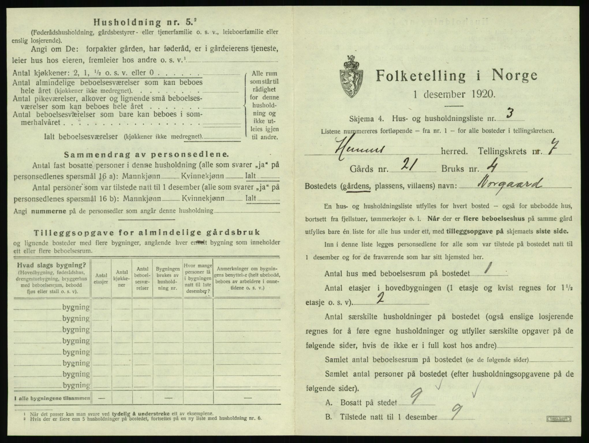 SAT, 1920 census for Hemnes, 1920, p. 1058