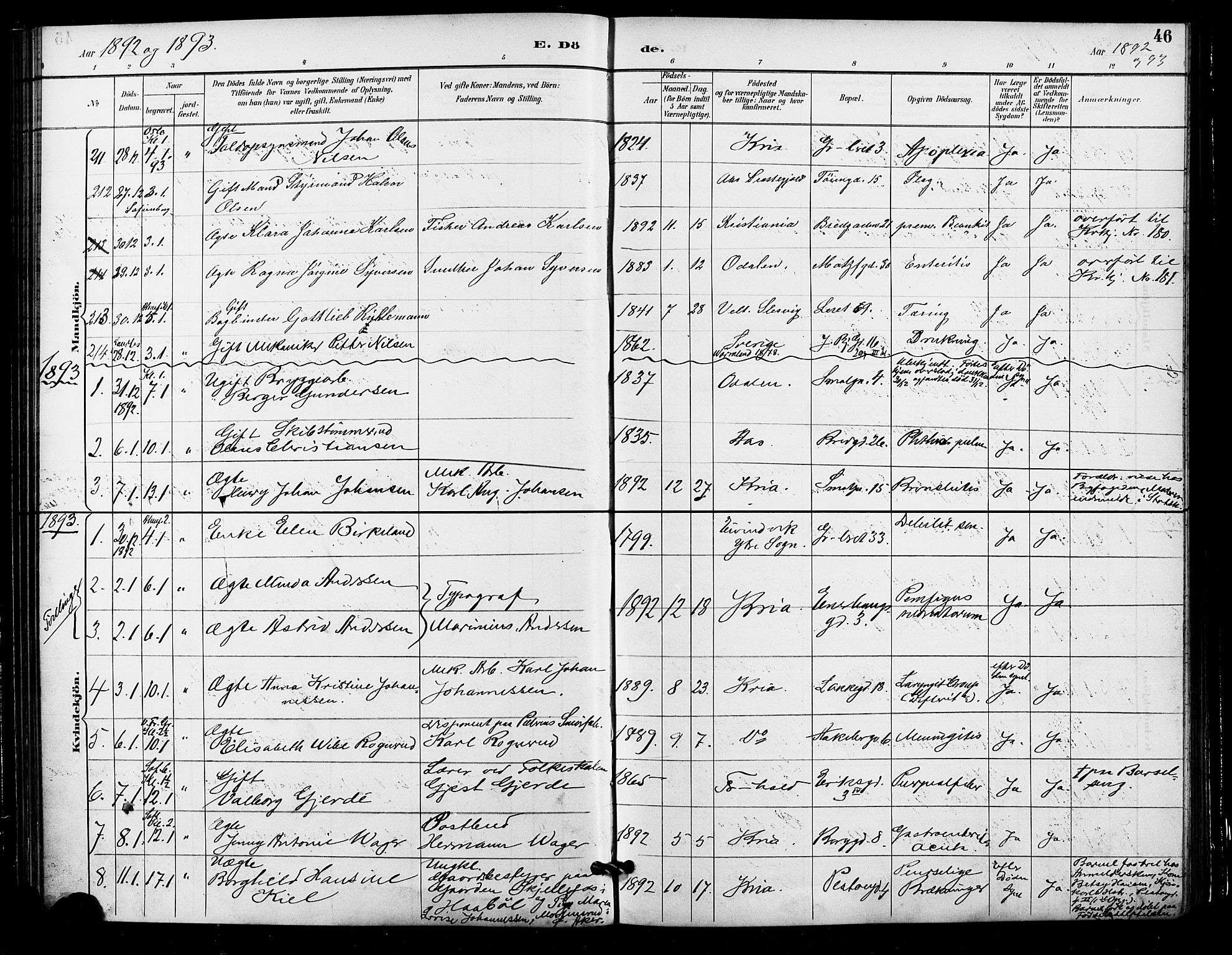 Grønland prestekontor Kirkebøker, SAO/A-10848/F/Fa/L0010: Parish register (official) no. 10, 1891-1898, p. 46