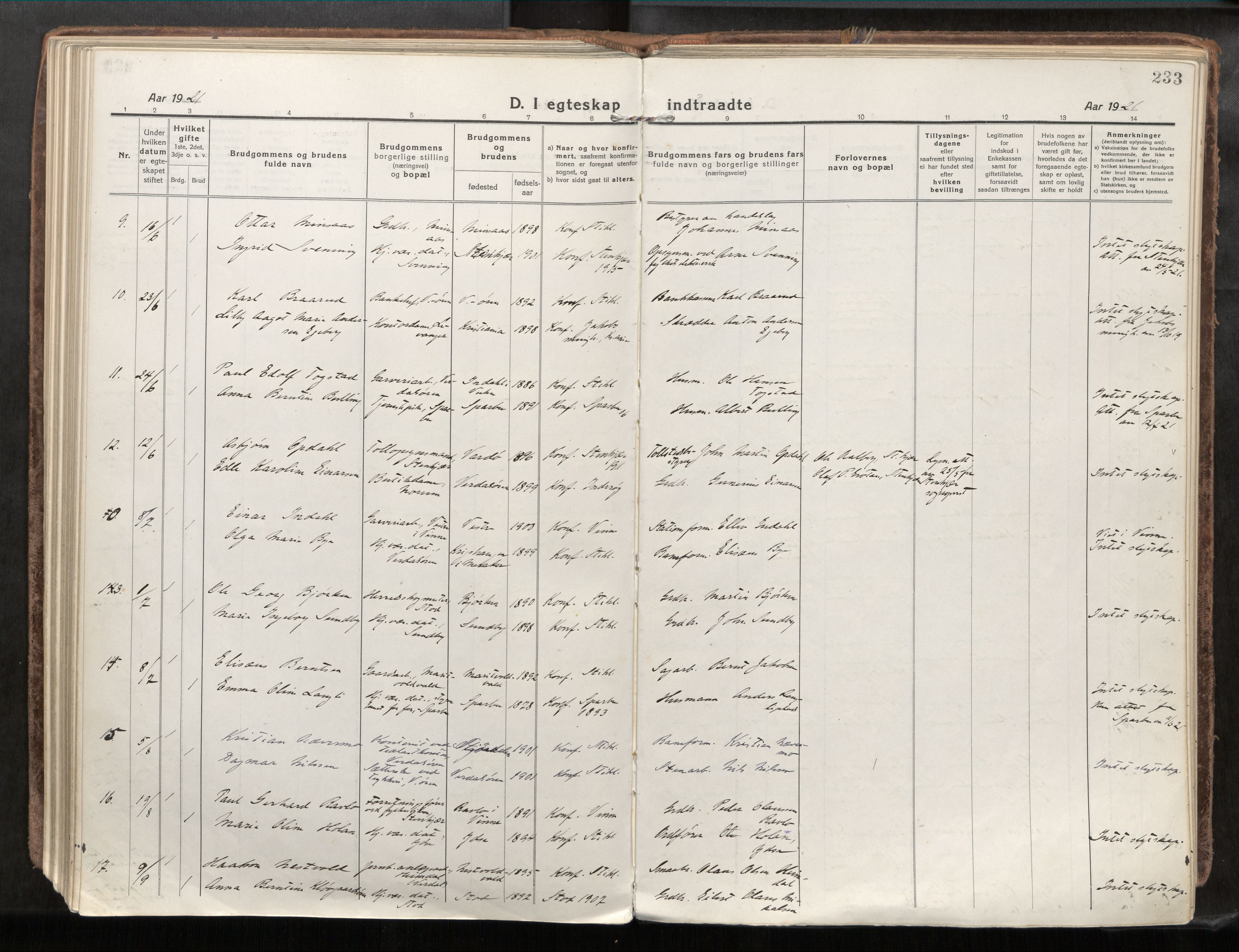 Verdal sokneprestkontor, SAT/A-1156/2/H/Haa/L0001: Parish register (official) no. 1, 1917-1932, p. 233