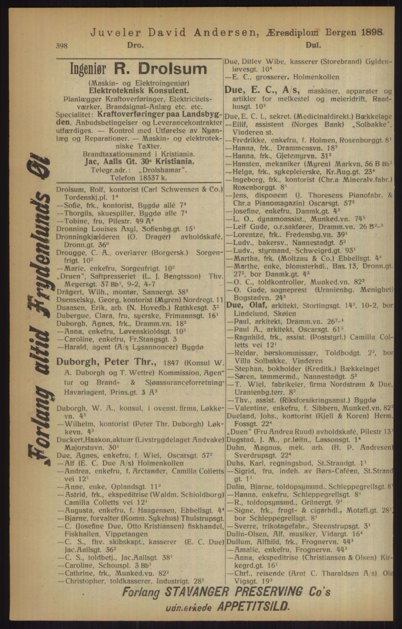 Kristiania/Oslo adressebok, PUBL/-, 1915, p. 398