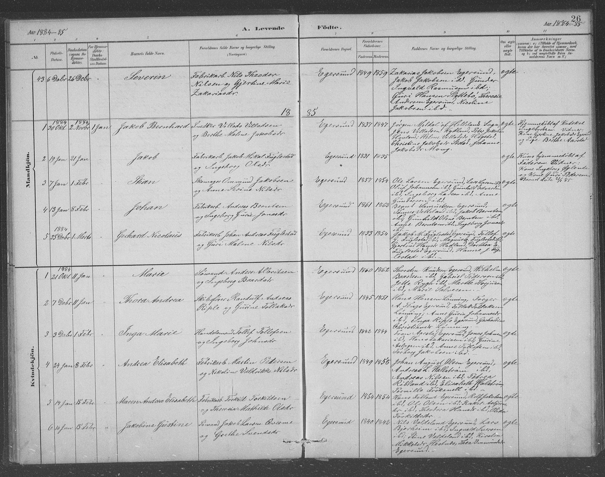 Eigersund sokneprestkontor, SAST/A-101807/S09/L0008: Parish register (copy) no. B 8, 1882-1892, p. 26