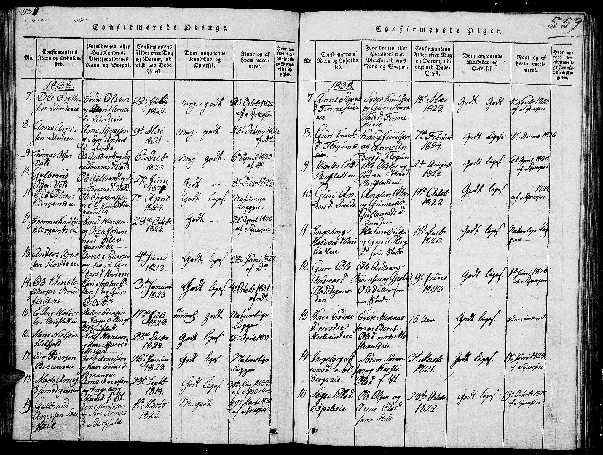 Sør-Aurdal prestekontor, AV/SAH-PREST-128/H/Ha/Hab/L0002: Parish register (copy) no. 2, 1826-1840, p. 558-559