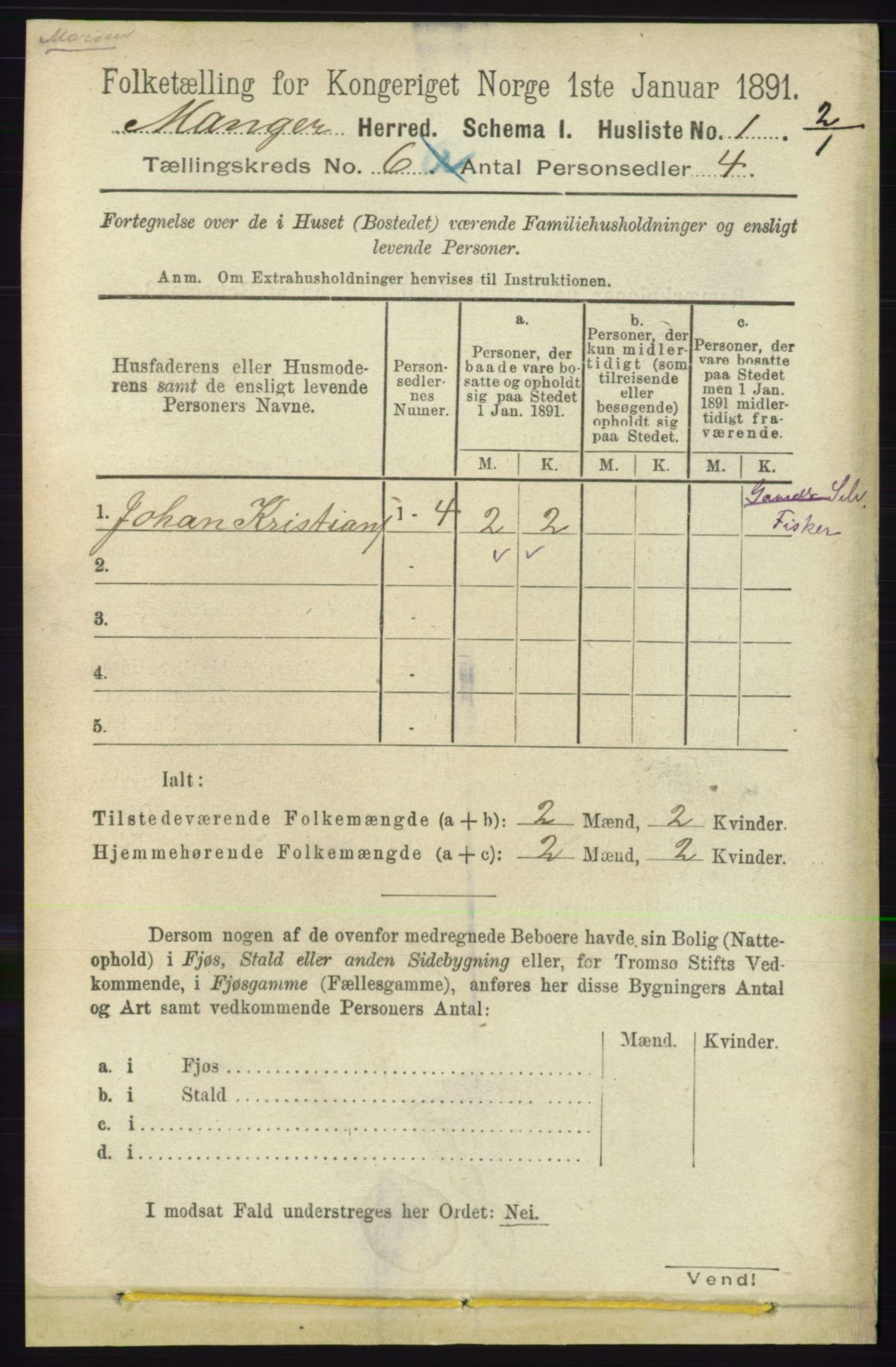 RA, 1891 census for 1261 Manger, 1891, p. 3310