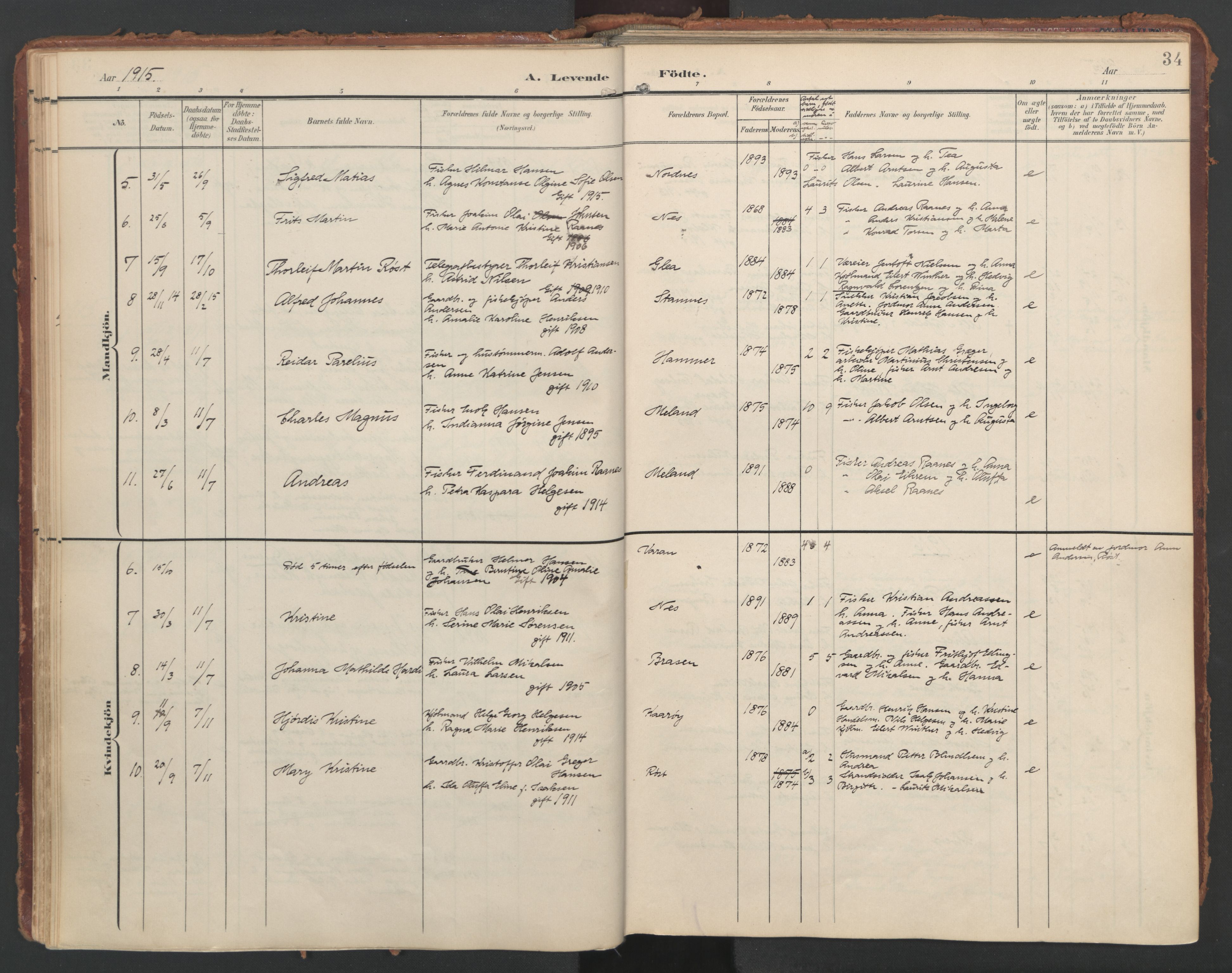 Ministerialprotokoller, klokkerbøker og fødselsregistre - Nordland, SAT/A-1459/808/L0129: Parish register (official) no. 808A02, 1903-1931, p. 34