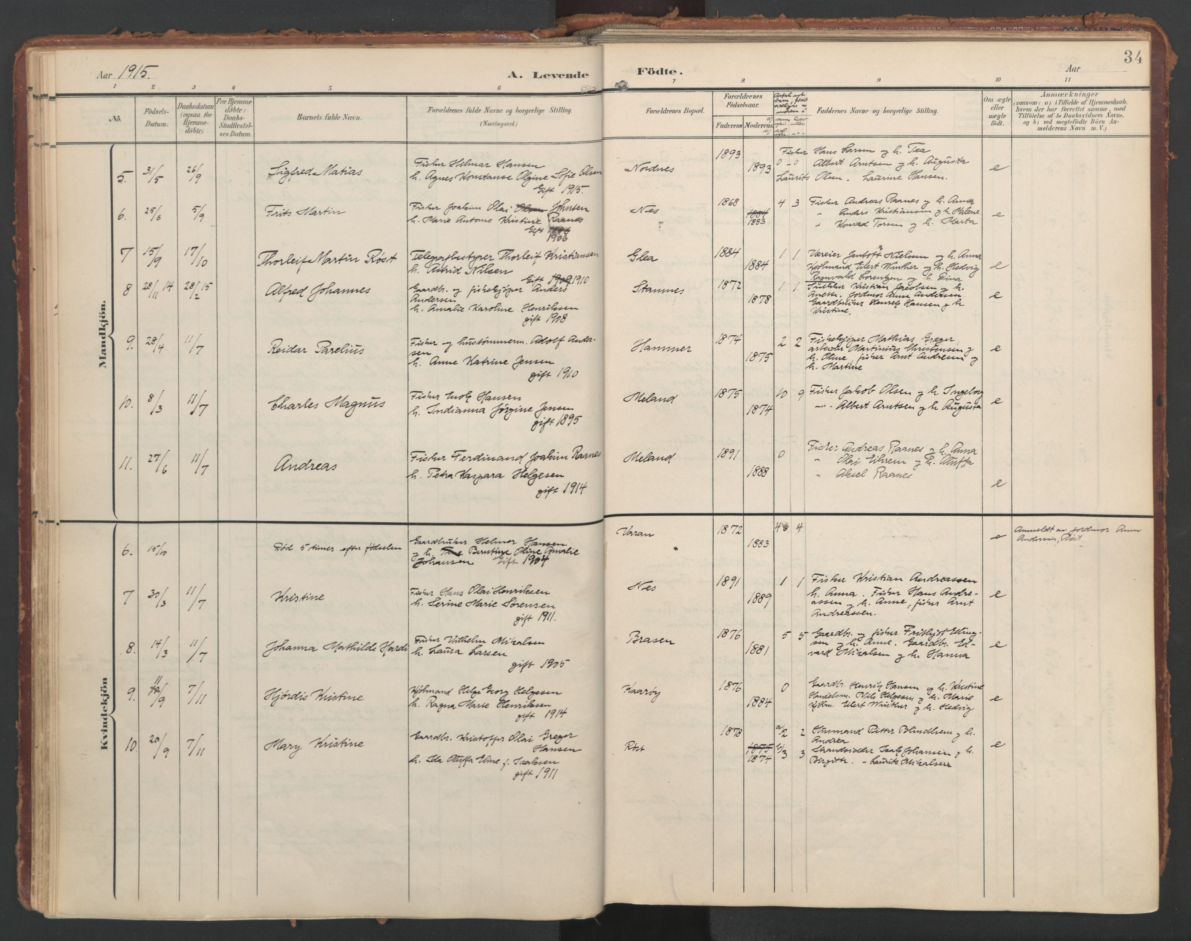 Ministerialprotokoller, klokkerbøker og fødselsregistre - Nordland, AV/SAT-A-1459/808/L0129: Parish register (official) no. 808A02, 1903-1931, p. 34