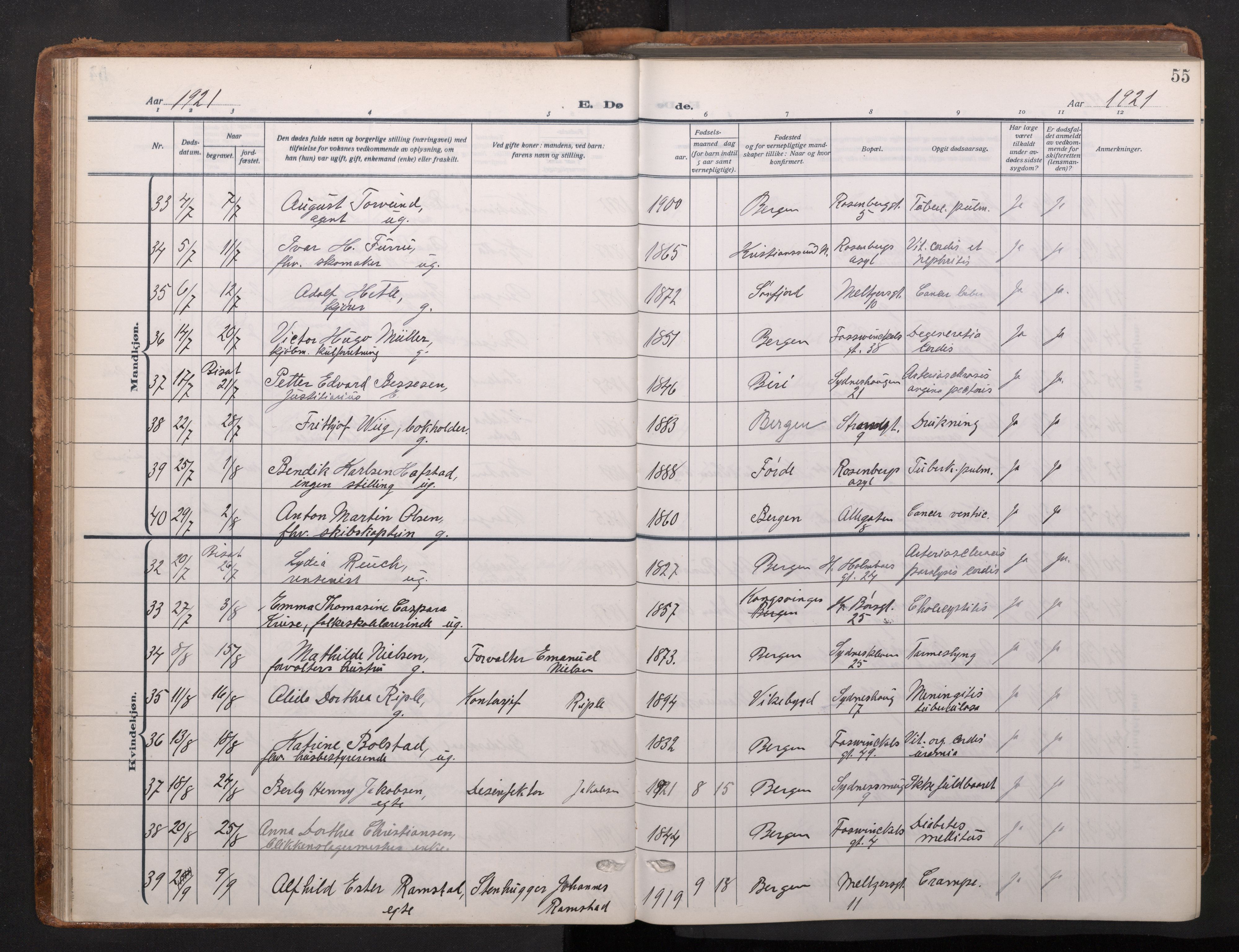 Johanneskirken sokneprestembete, AV/SAB-A-76001/H/Haa/L0020: Parish register (official) no. E 2, 1916-1951, p. 55